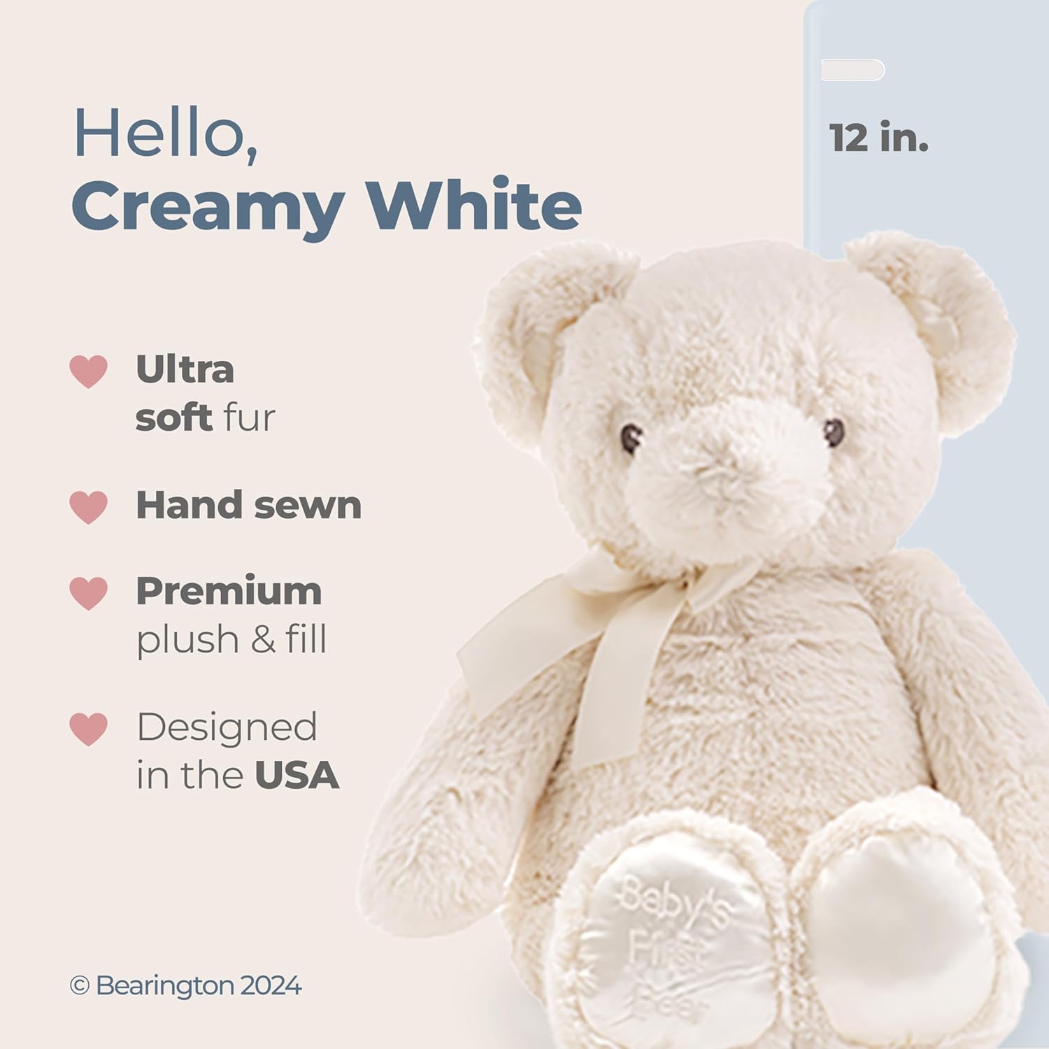 Bearington Creamy White Teddy Bear - 12" Fluffy and Cuddly Teddy Bear Companion with Premium Plush and Soft Fur - Adorable Stuffed Animal Toy Gift for Babies, Toddlers, and Kids - Image 2
