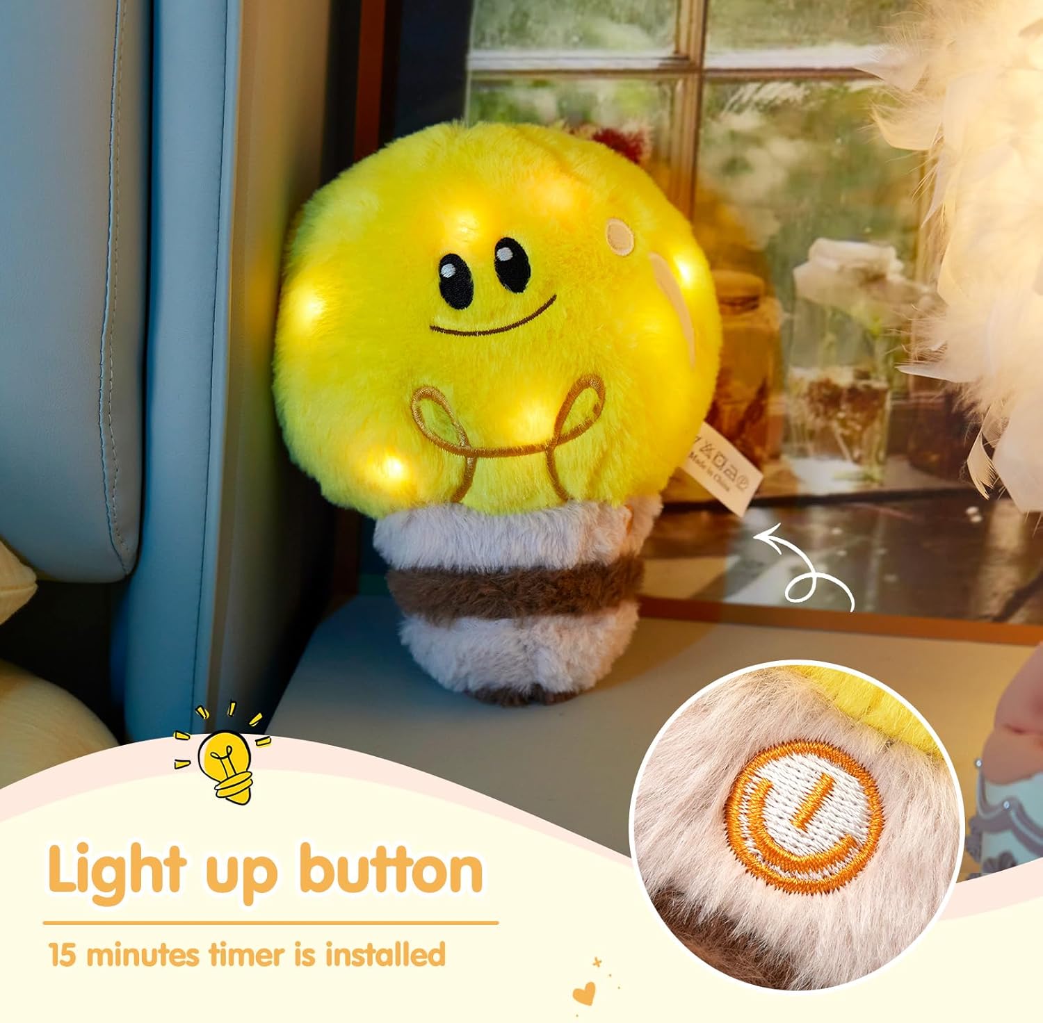WEWILL 8'' Light up Light Bulb Stuffed Animal Cute Light Bulb Soft Plush Toy Birthday Christmas Holiday Weekend Gift for Toddler Kids, Boys, Girls - Image 4