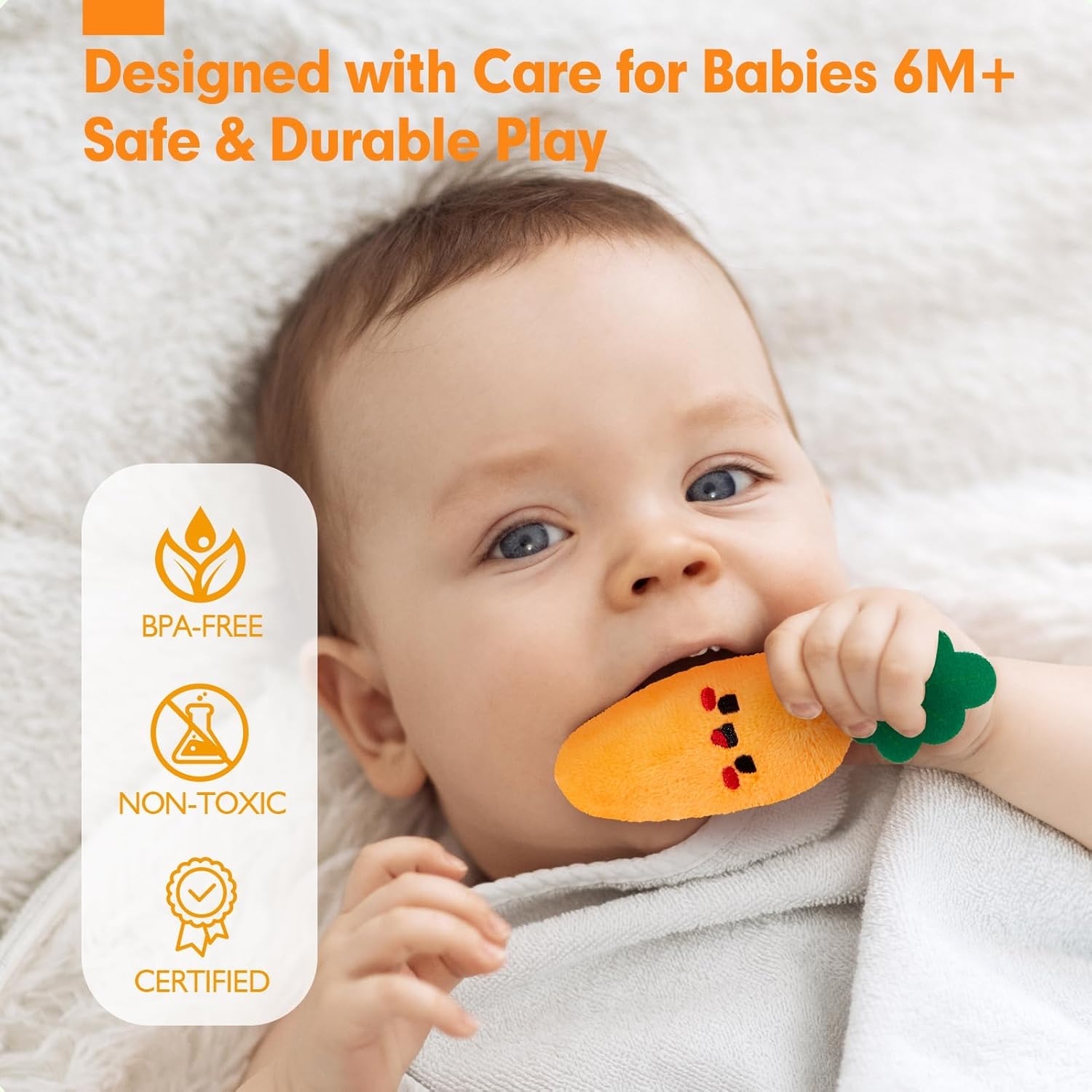 hahaland Baby Toys 6-12 Months - Fruits Vegetables Garden Plant Plush - 6 Month Old Toys Montessori Sensory Toy Carrot Flower with Rattles Mirror Squeaker Textures Crinkle Tissues, Baby Gifts 9 Month - Image 6
