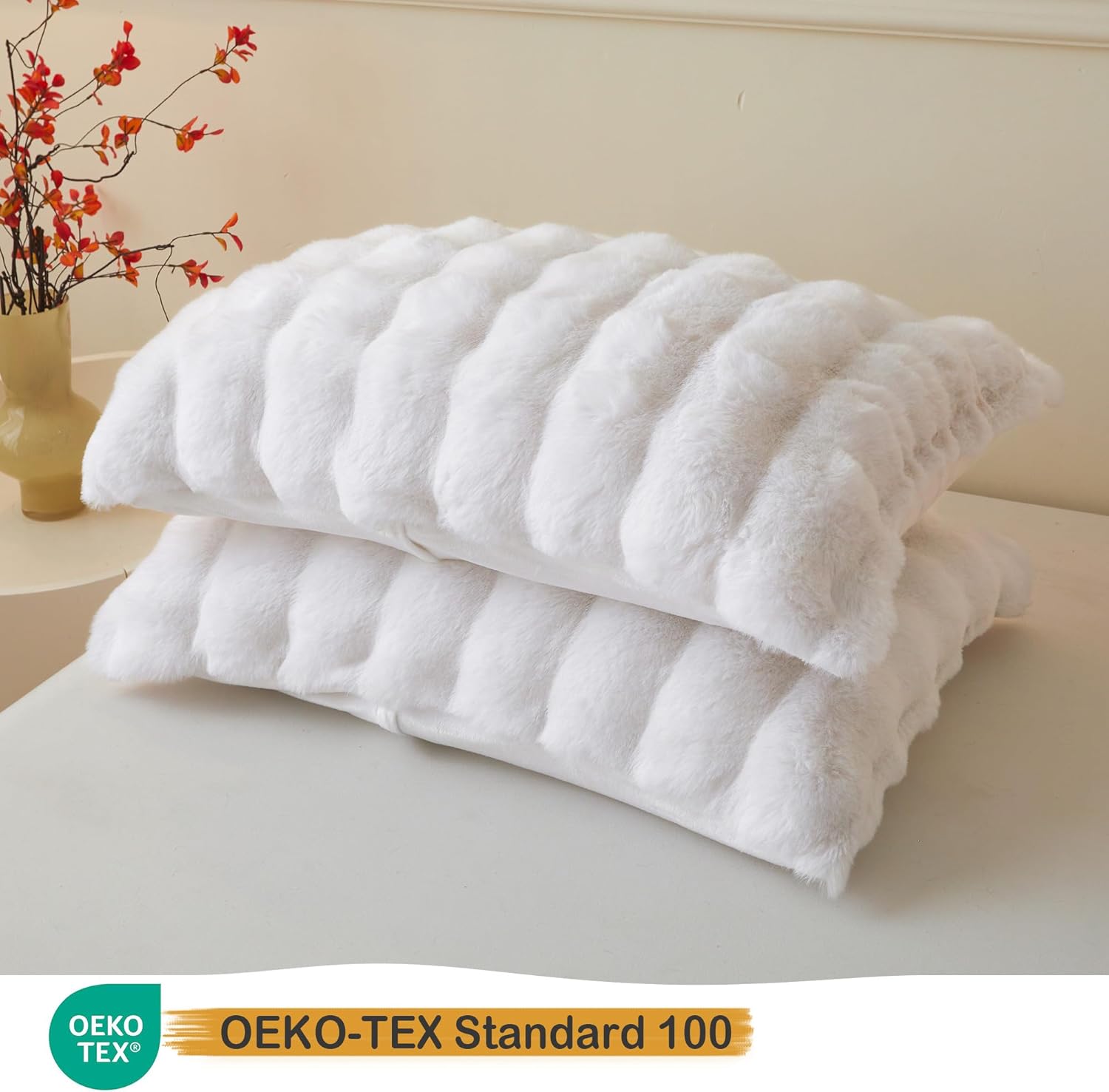 LIFEREVO 2 Pack Fluffy Faux Rabbit Fur Pillow Cases, Luxury Soft Plush Shaggy Bubble Pillowcases Standard Size with Zipper Closure, Furry Fuzzy Long Pillow Shams for Bedroom Living Room 20x26, White - Image 3