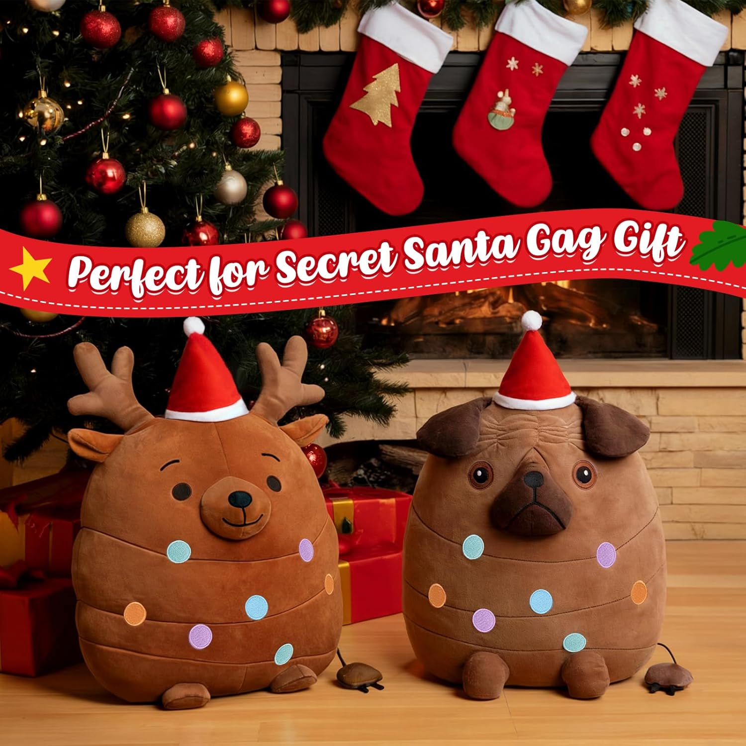 FunisFun Christmas Plush Pillow, Holiday Xmas Plush Stuffed Animal, Perfect for Secret Santa Gag Gift (Reindeer) - Image 6