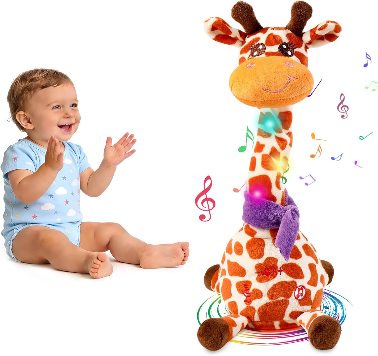 Dancing Talking Giraffe Plush Toy, Interactive Repeating Plush Toy that Mimics Your Words. Glowing Electric Giraffe Gifts with 10 Built-in Kids’ melodies, Ideal for Toddlers Aged 1-3.