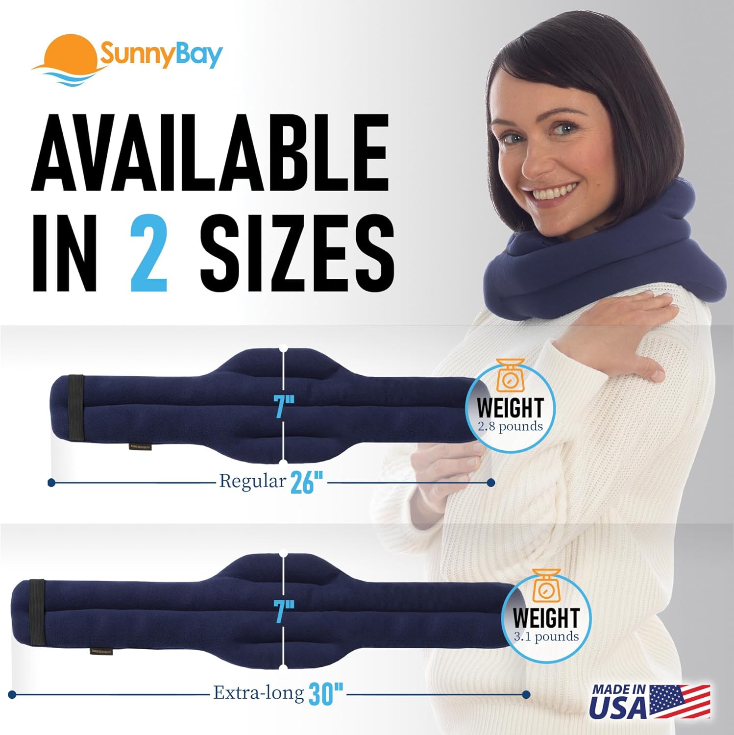 SunnyBay Microwave Heating Pad, Microwavable Cold or Heated Neck and Shoulder Wrap, Moist and Weighted Hands-Free Beanbag Pack with Wide Neck Coverage 26 Inches Long-Length Cotton, Navy Blue - Image 5