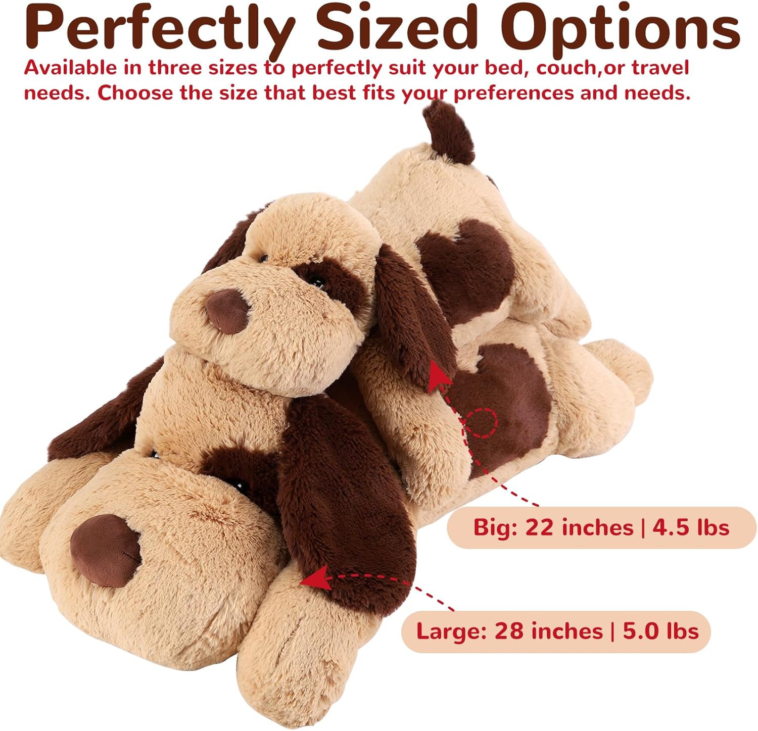 meowtastic Brown Dog Weighted Stuffed Animals - 22 Inch 4.5 Pounds Weighted Plush Dog Stuffed Animals - Big Stuffed Dog Weighted Plush Pillow - Cute Plush Toys Gifts for Kids & Adults (22" 4.5 lbs) - Image 6