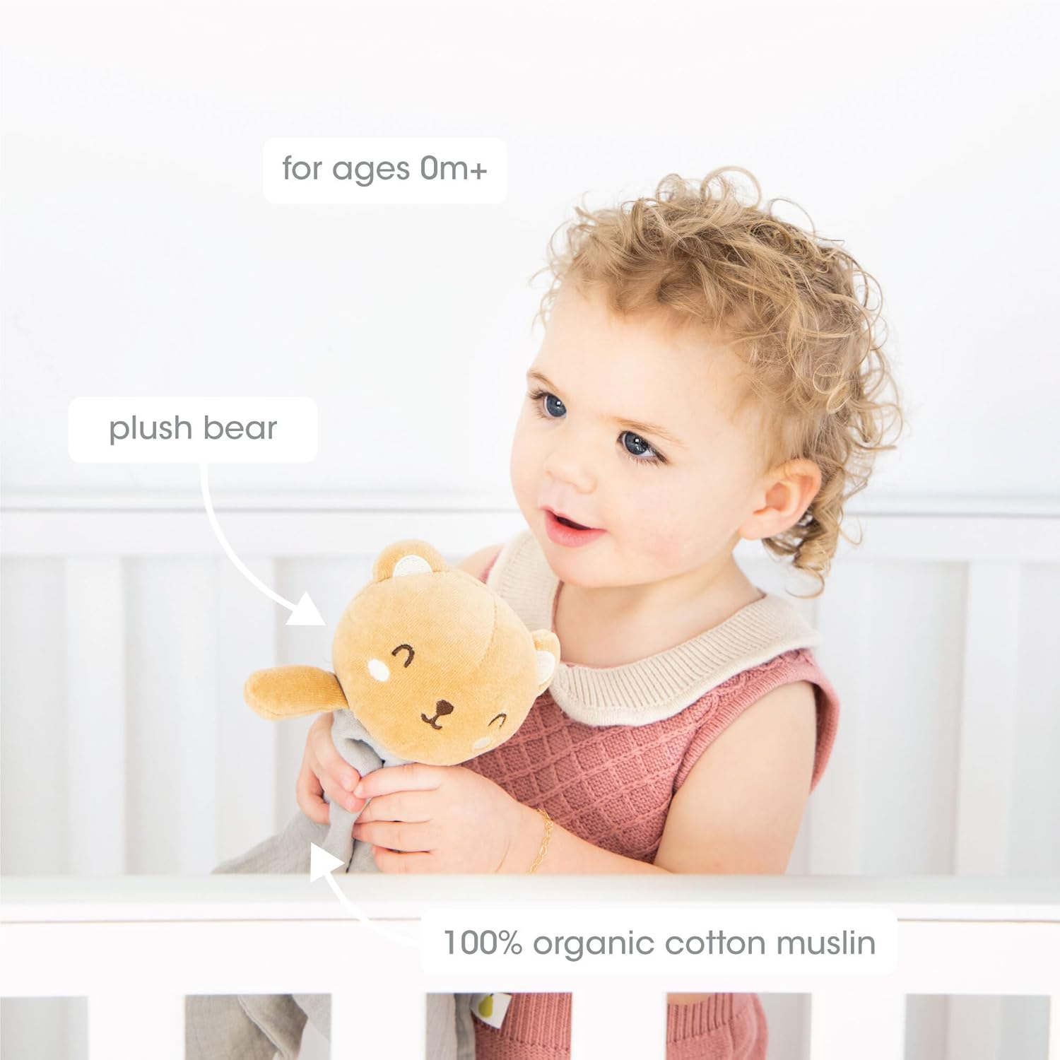 Pearhead Teddy Bear Baby Lovey – Organic Cotton Muslin Security Blanket, Plush Snuggle Toy Helps Self-Soothing, Breathable & Soft, Gender-Neutral Newborn Gift for Boys and Girls, 0+ Months - Image 2