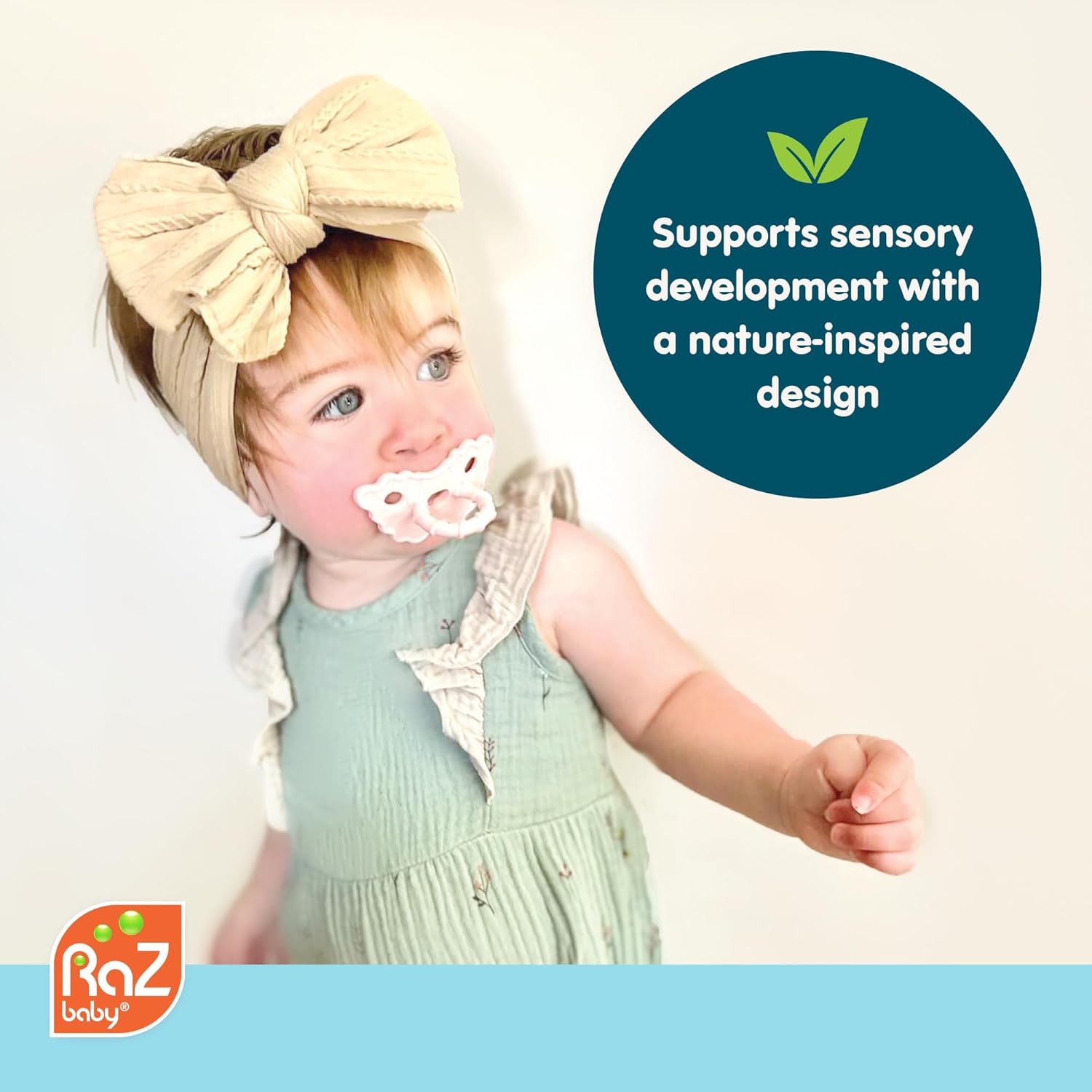 RaZbaby Sloth RaZbuddy w/RaZberry Teething Relief Pacifier – Soothes Sore Gums w/Nature-Inspired Texture, 100% BPA-Free Silicone Teether, Detachable Stuffed Animal – 3 Months+ Teether, Tan - Image 6