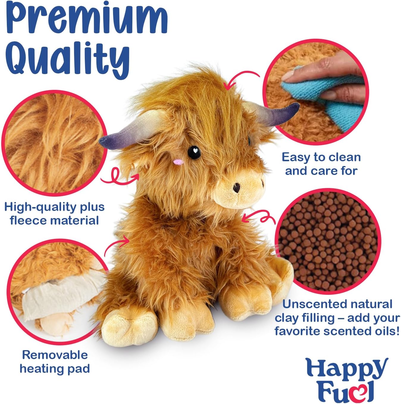 Highland Cow Microwavable Stuffed Animal – 1.5 lb Unscented Heating Pad Plush, Soft Cozy Cute Cow Toy for Relaxation and Comfort, Gift for Women, Girls, Adults & Kids by Happy Fuel - Image 2