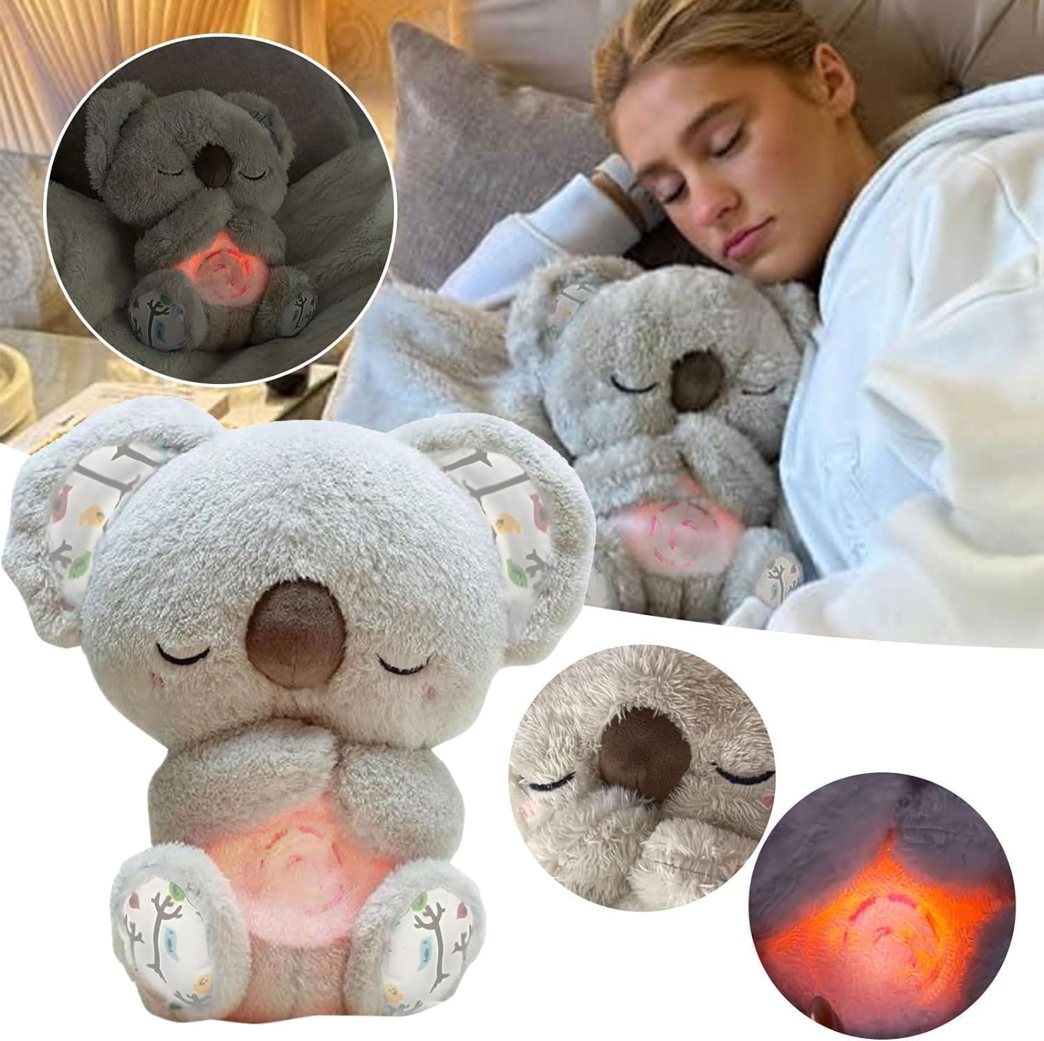 Anxiety Stuffed Animal - Relief Koala Bear for Adults & Kids, Soothing Plush with Breathing Motion, Calming Sleep Buddy, Music & Lights(self contained Battery) (Grey) - Image 6