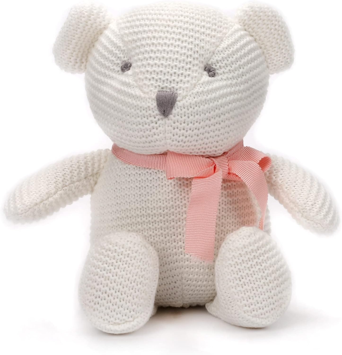FLUFFYFUN 100% Organic Cotton White Teddy Bear Plush, 6.5" Baby Stuffed Animal for Newborn