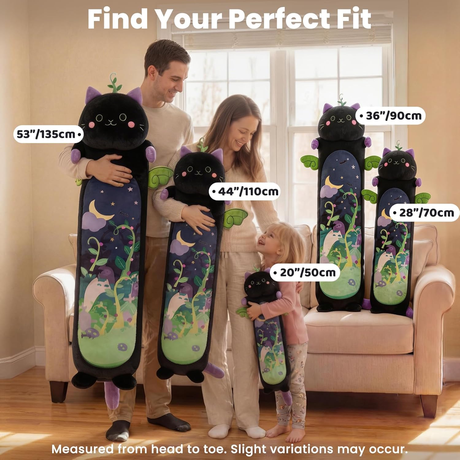 Mewaii Long Cat Plush 5 Sizes, 120% Extra Filling Giant Plushness Kids Body Pillow, Kawaii Cute Black Cat Stuffed Animals Plushies, Big Long Body Pillow Black Cat Plush Gift for Girls 20” - Image 5