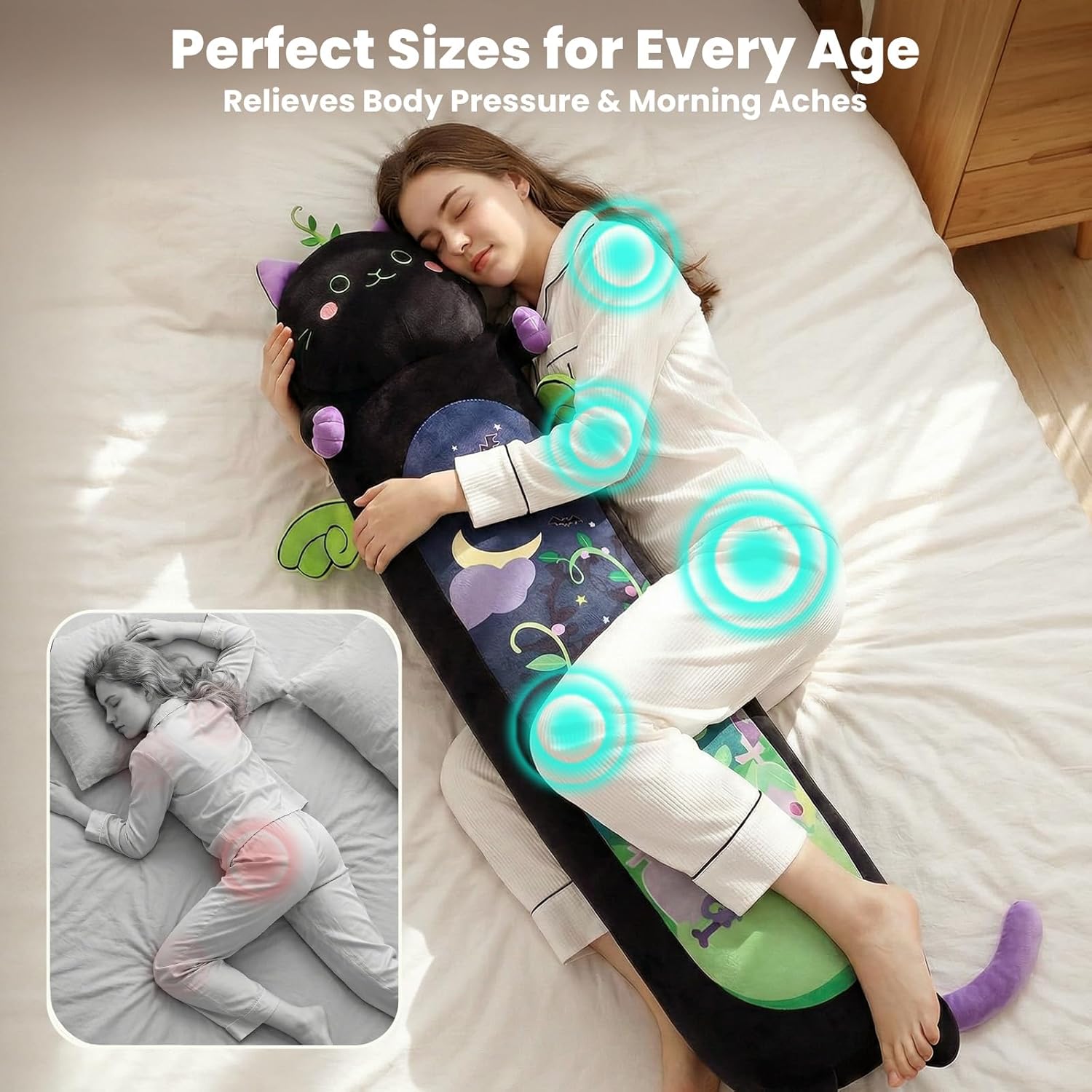 Mewaii Long Cat Plush 5 Sizes, 120% Extra Filling Giant Plushness Kids Body Pillow, Kawaii Cute Black Cat Stuffed Animals Plushies, Big Long Body Pillow Black Cat Plush Gift for Girls 20” - Image 4