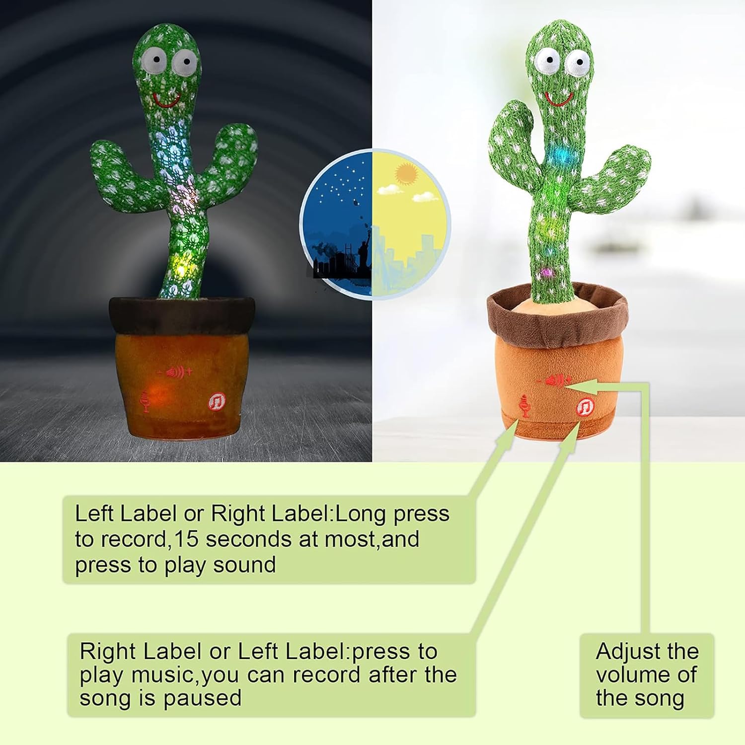 Dancing Talking Cactus Toy for Baby Boys Girls Toys, Adjustable Volume Dancing Cactus Toy Singing Mimicking Recording Repeating What You Say with LED English Sing Talking 15 Second Voice Recorder - Image 7