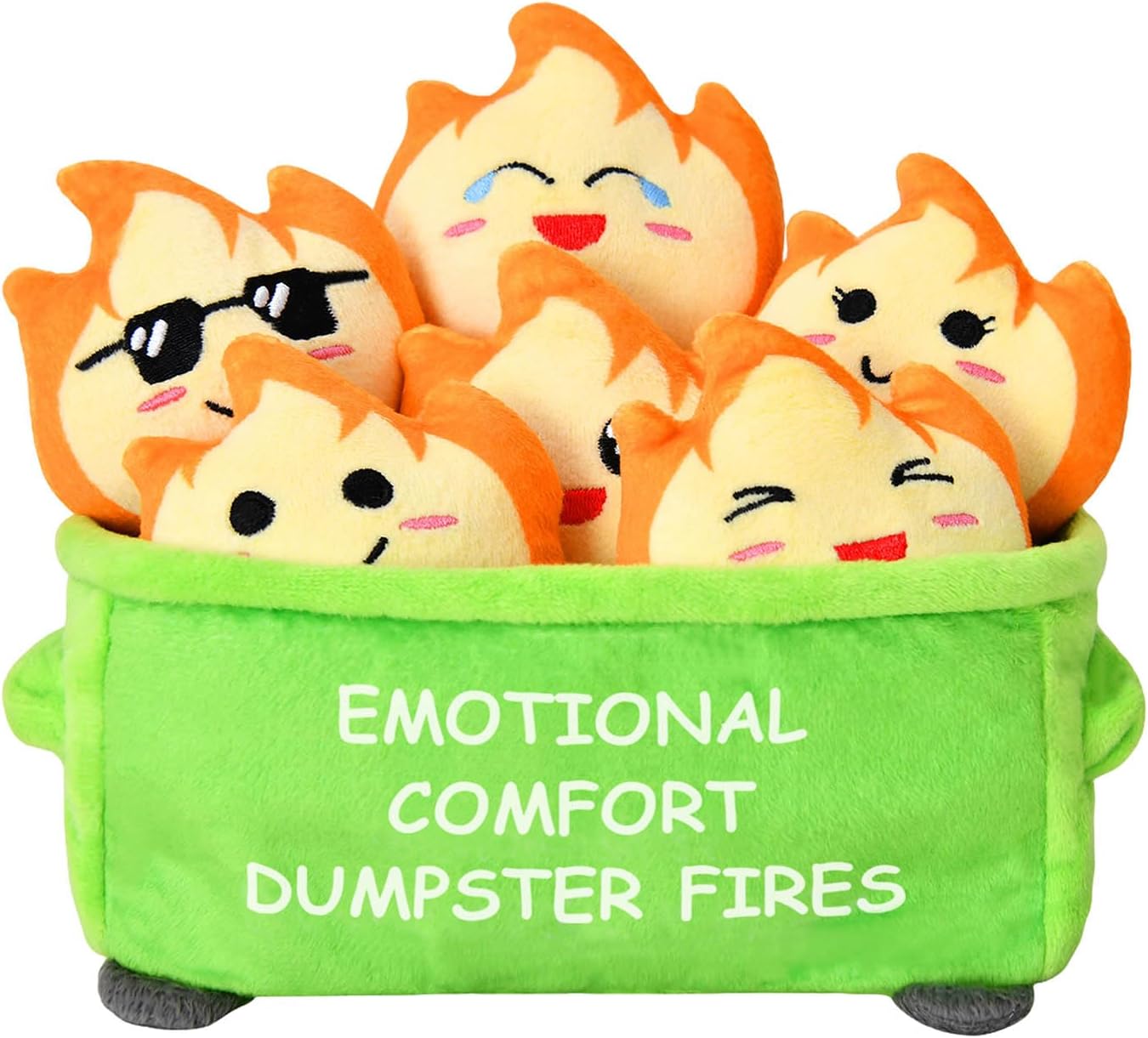 Kingwee Positive Emotional Support Dumpster Fires Plush Toy, 6 Cute Stuffed Fires in 1 Soft Dumpster, Funny Office Desk Decor, Gag Gift for Coworkers, Women & Men, Stress Relief Plushies