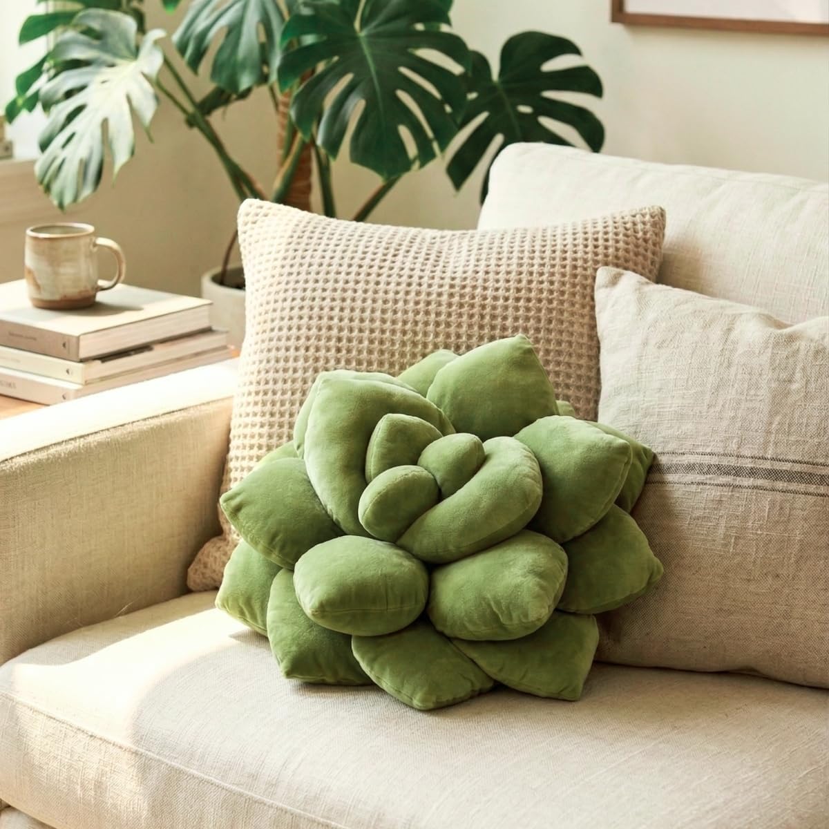 Green Philosophy Co. Succulent® Pillow 16" – Soft 3D Decorative Flower Throw Pillow, Unique Olive Green Plush Flower Cushion, Perfect for Couch, Sofa, Bedroom Decor, Gift for Plant Lovers - Image 3