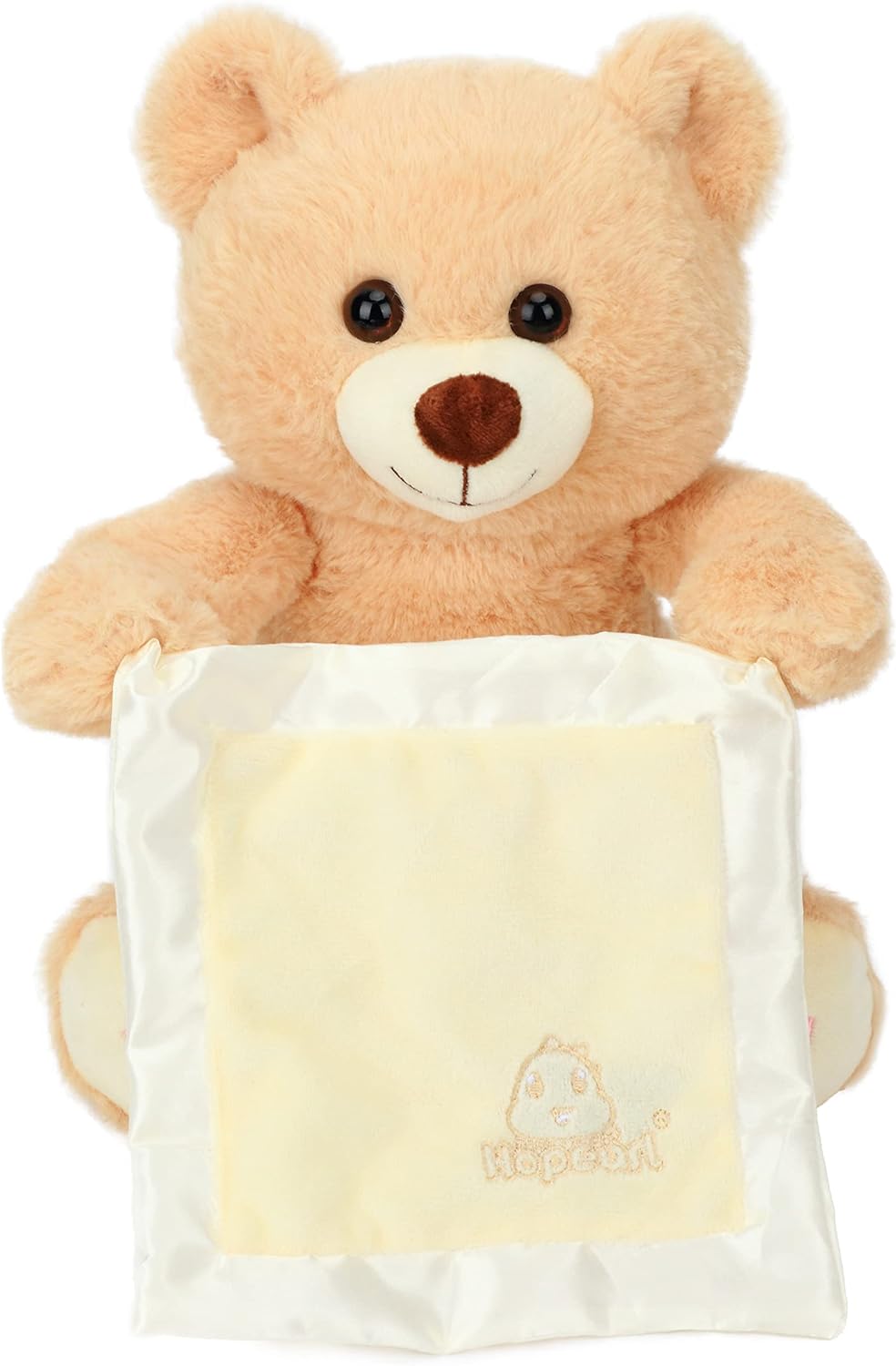 Hopearl Peek A Boo Bear with Security Blanket Interactive Repeats What You Say Plush Teddy Bear Toy Musical Singing Talking Stuffed Animal Adorable Electric Animate Birthday Festival, Beige, 11'' - Image 7