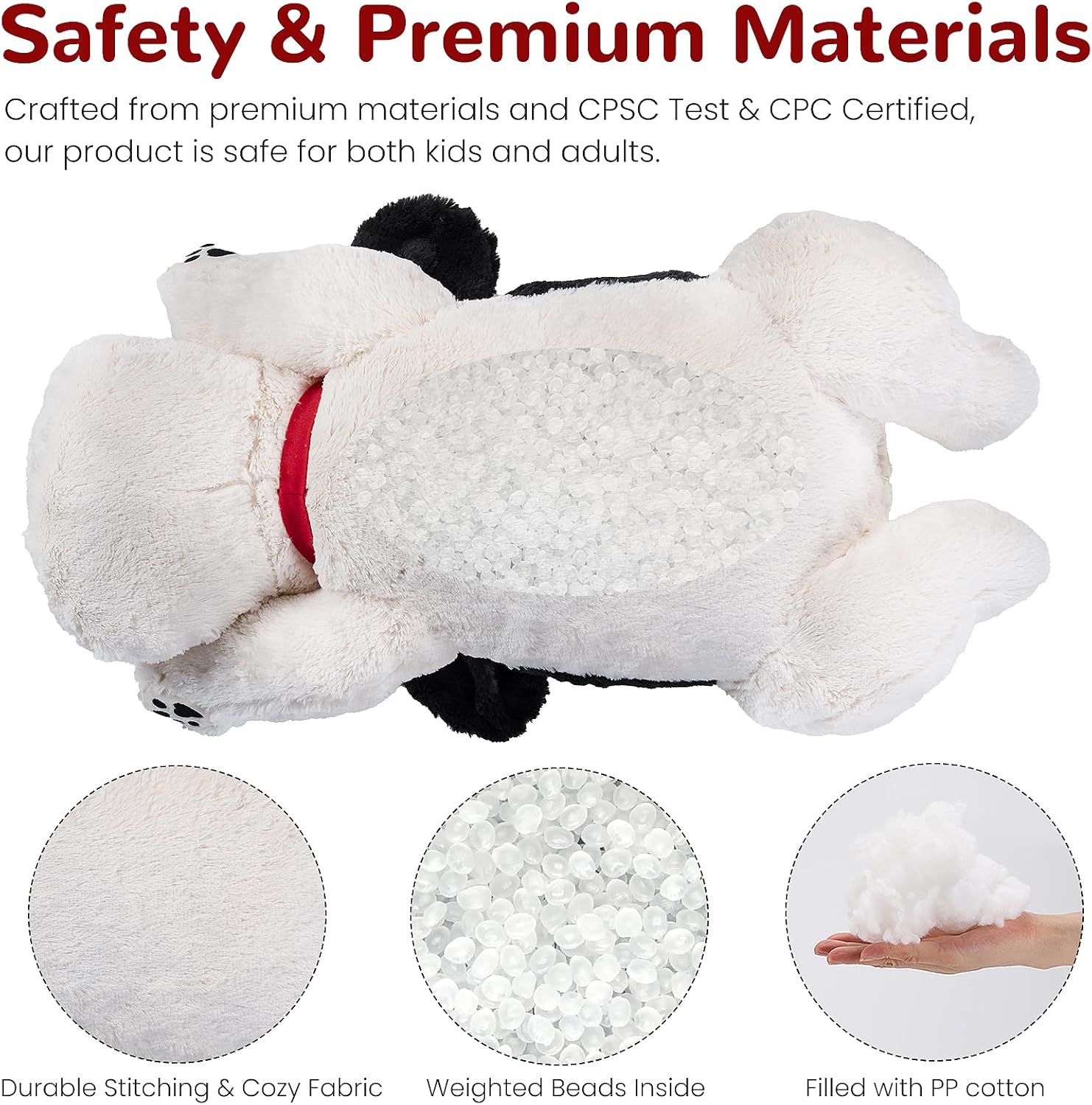 meowtastic Black & White Dog Weighted Stuffed Animals - 22 Inch 4.5 Pounds Weighted Plush Dog Stuffed Animals - Big Stuffed Dog Plush Pillow - Cute Plush Toys Gifts for Kids & Adults (22" 4.5 lbs) - Image 3