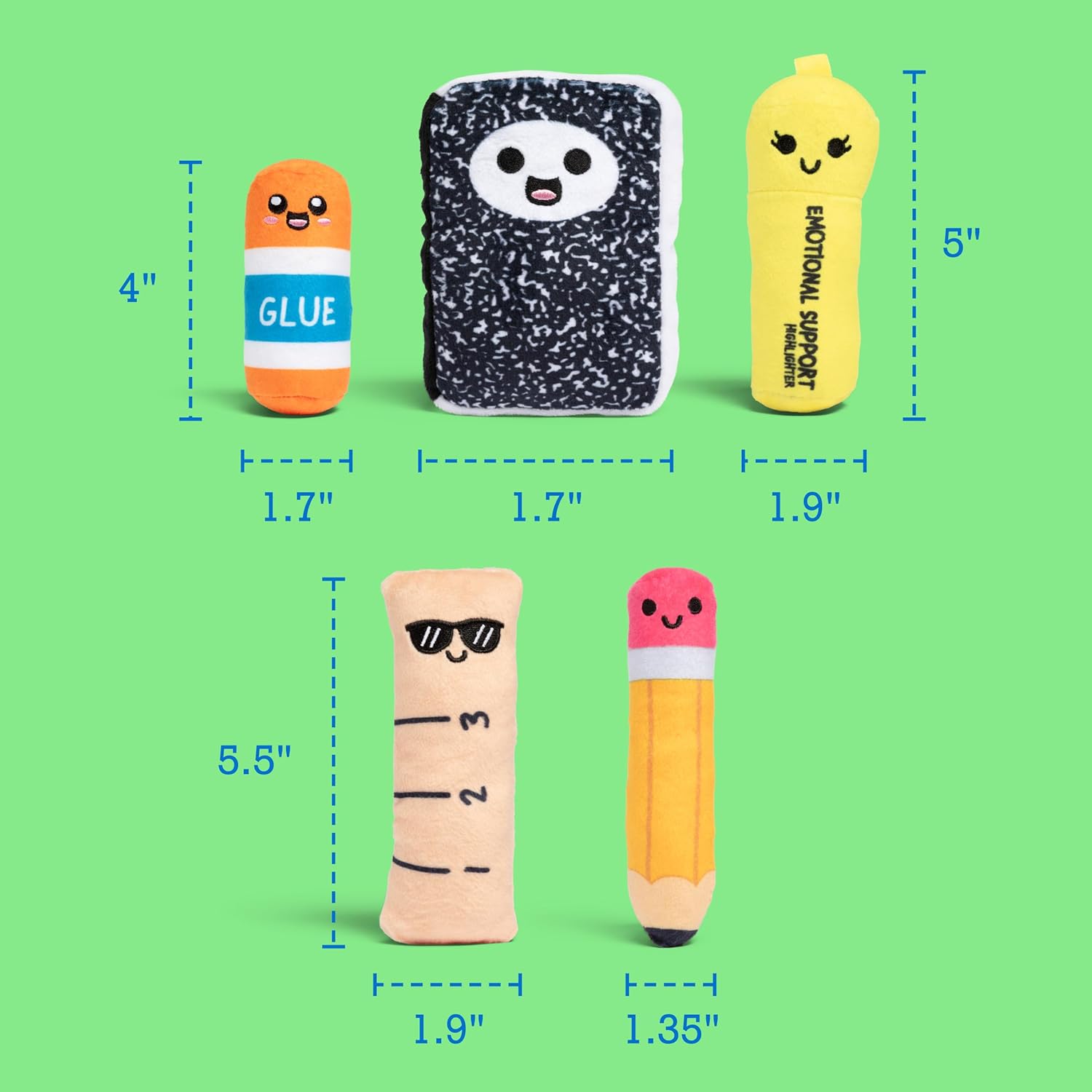 Emotional Support School Supplies Plush by Relatable, Cute Stuffed Animals and Squishy Toys, Includes 5 School Supply Plushies with Carrying Basket, Fun Graduation Gifts & Cute Stuff - Image 7