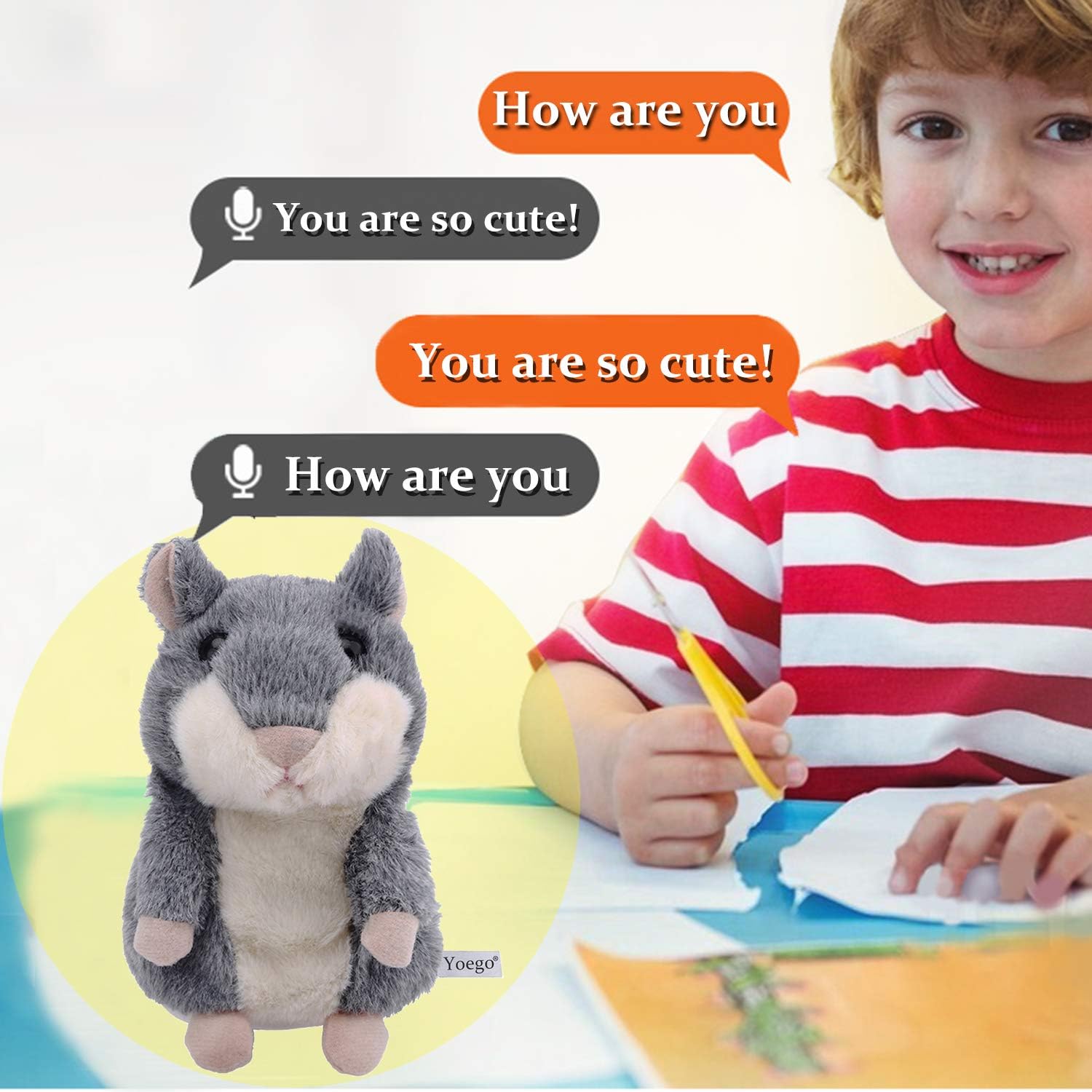 Talking Hamster Repeats What You Say Interactive Stuffed Plush Animal Talking Toy,Perfect Toy Gifts for Boys Girls Age 3+ (Gray) - Image 6