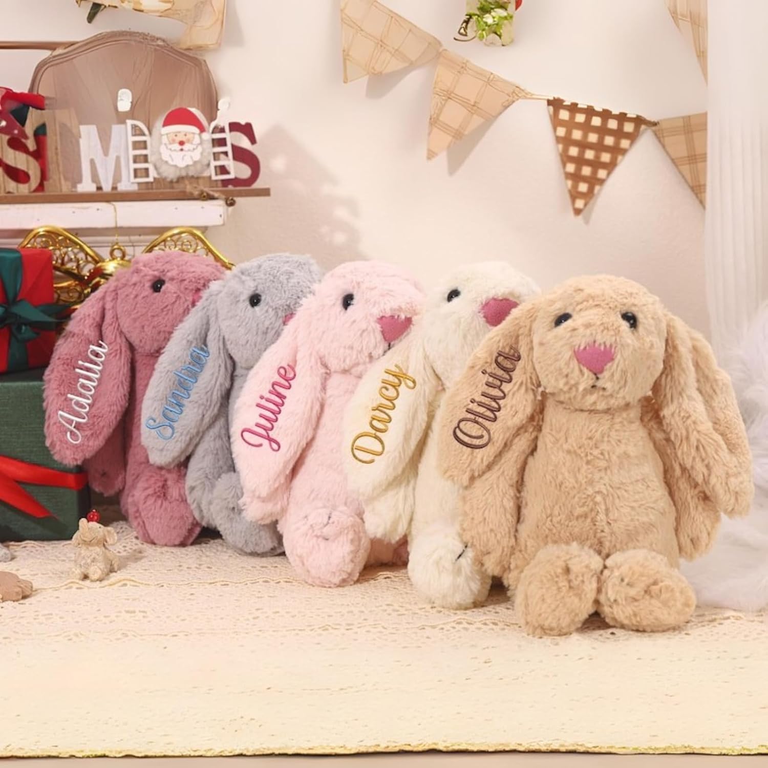 Custom Bunny Stuffed Animal, Embroidered Bunny Plush, Rabbit Plushie with Name, Cute Toys for Kids Babies Girls Boys, Emotional Support Gift, Meaningful Gift Basket Idea - Image 4