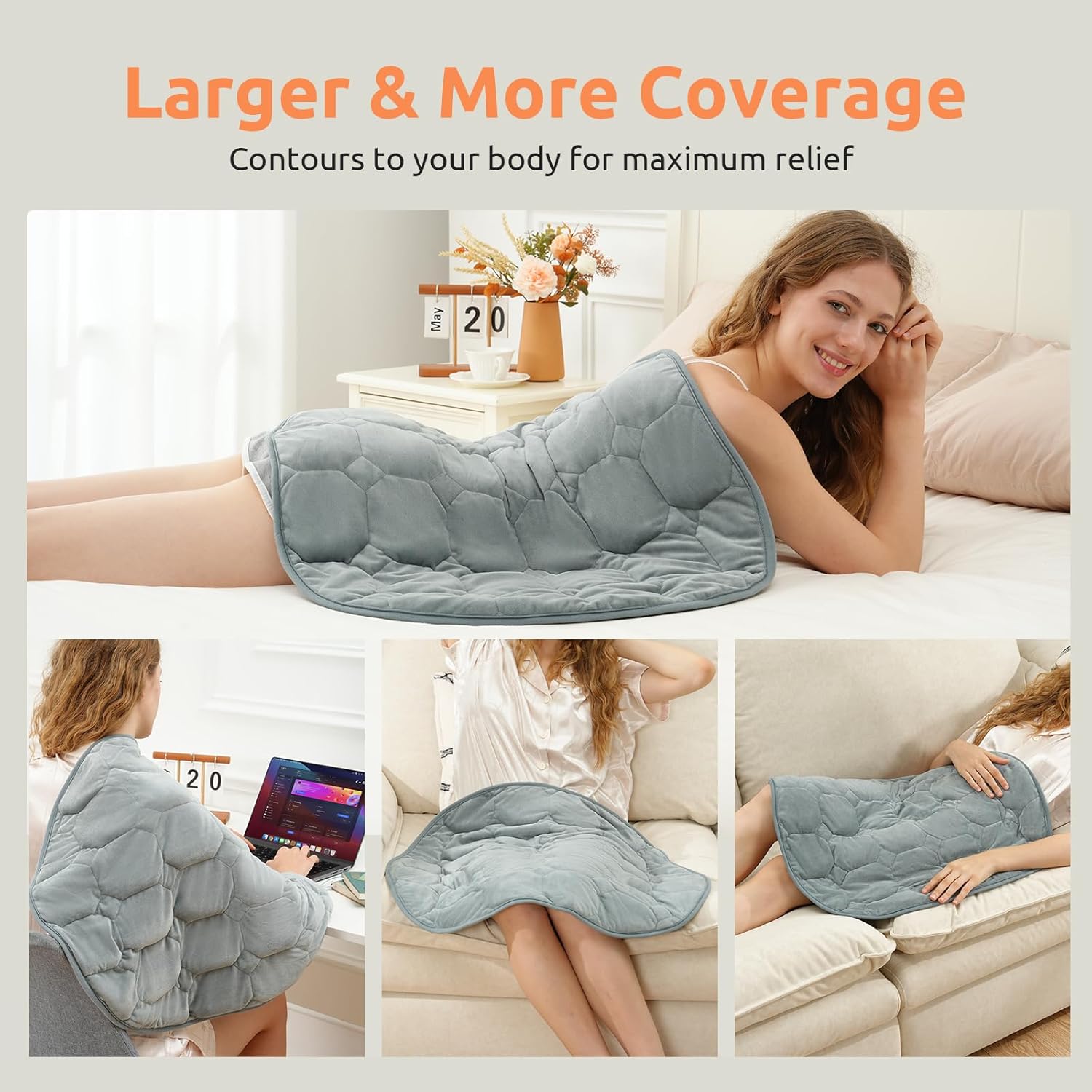 Drewin Weighted Heating Pad for Relax and Calm, Velvet-Soft 7 lbs Electric Lap Blanket for Neck Shoulders Back, Washable Warm Weighted Lap Blanket with 4 Heating Levels, 24" x 29", Grey - Image 5