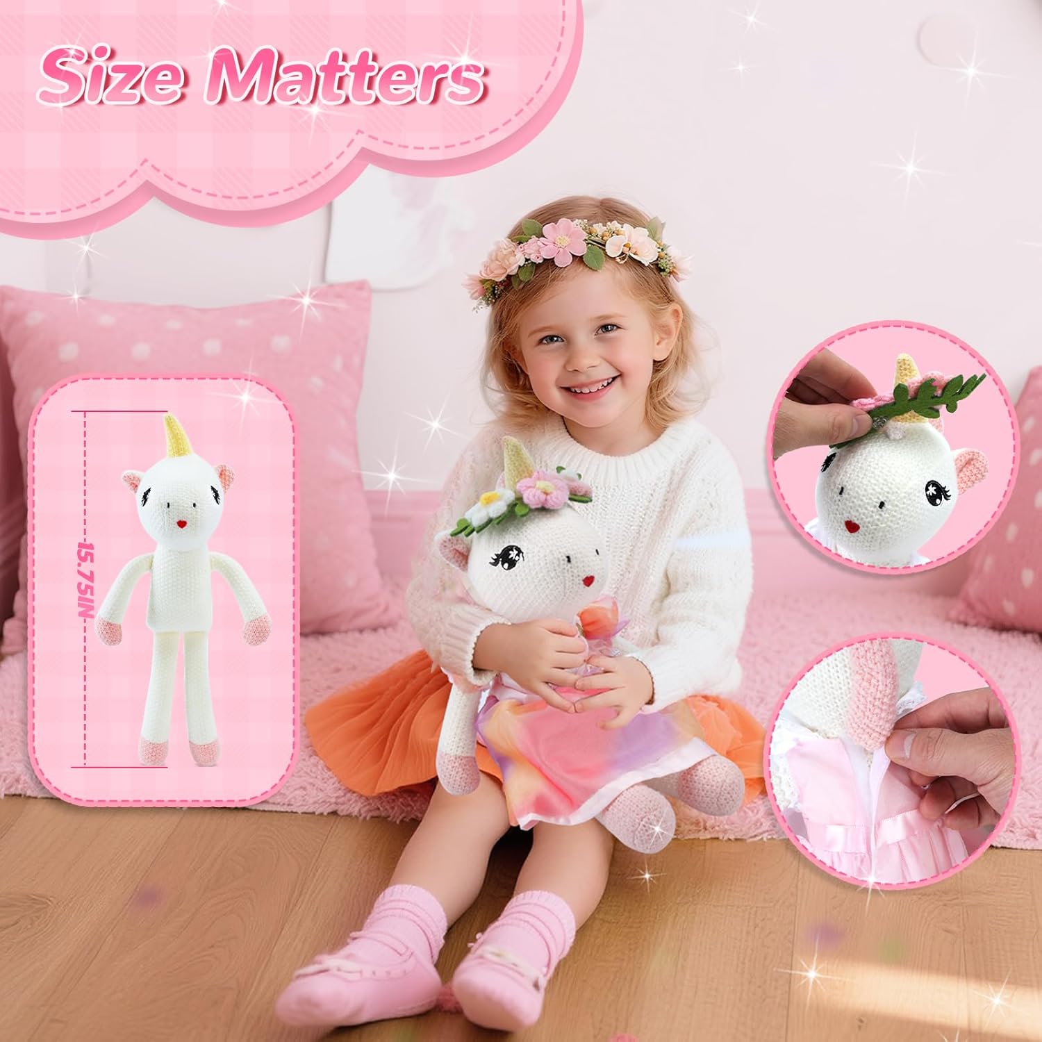 Unicorns Toys for Girls Age 3-10, Ballerina Stuffed Animal Girl Toys with 3 Set Clothes & Plush Storage Bag, Dress up Doll Birthday Gift for Toddles Girls Stocking Stuffers - Image 3