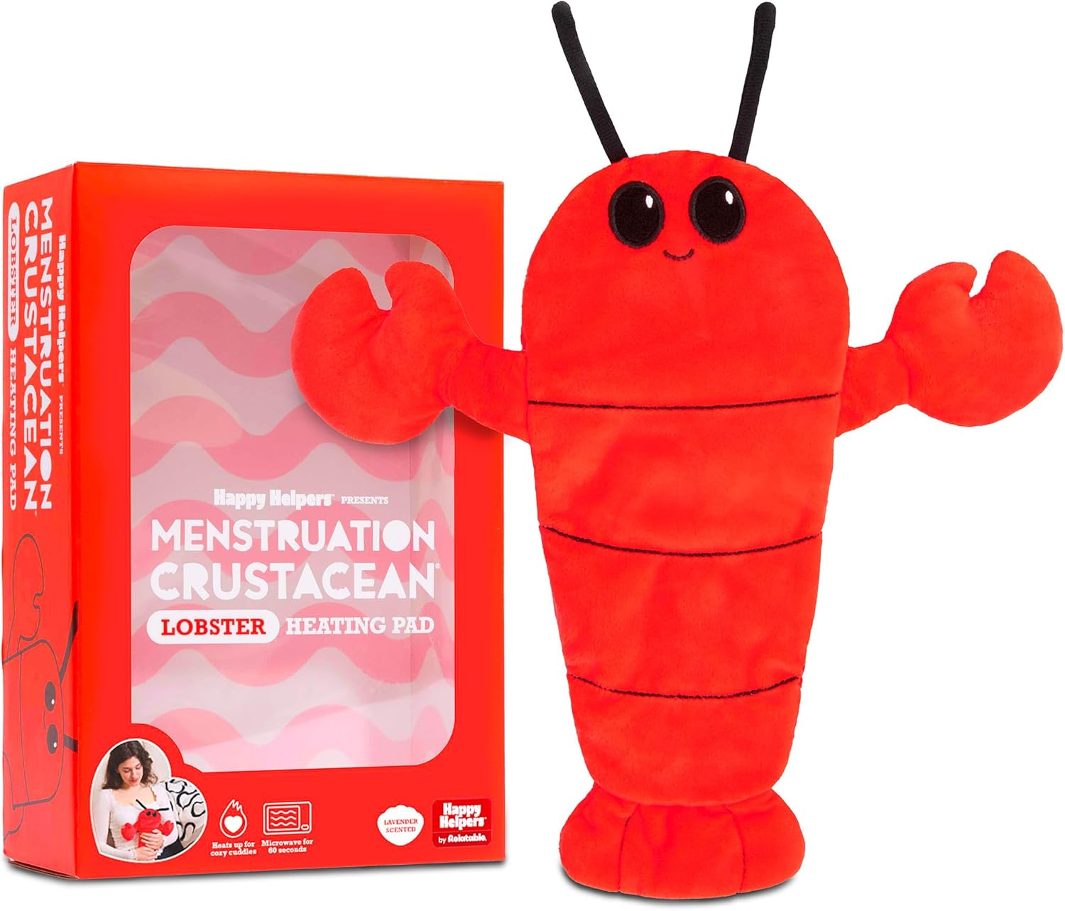 Menstruation Crustacean Lobster by Relatable, Microwavable Heating Pad for Period Cramps, Graduation Gifts, Cuddly Plushies and Lavender Scented Comfort Plush, Includes 1 Lobster Plushy