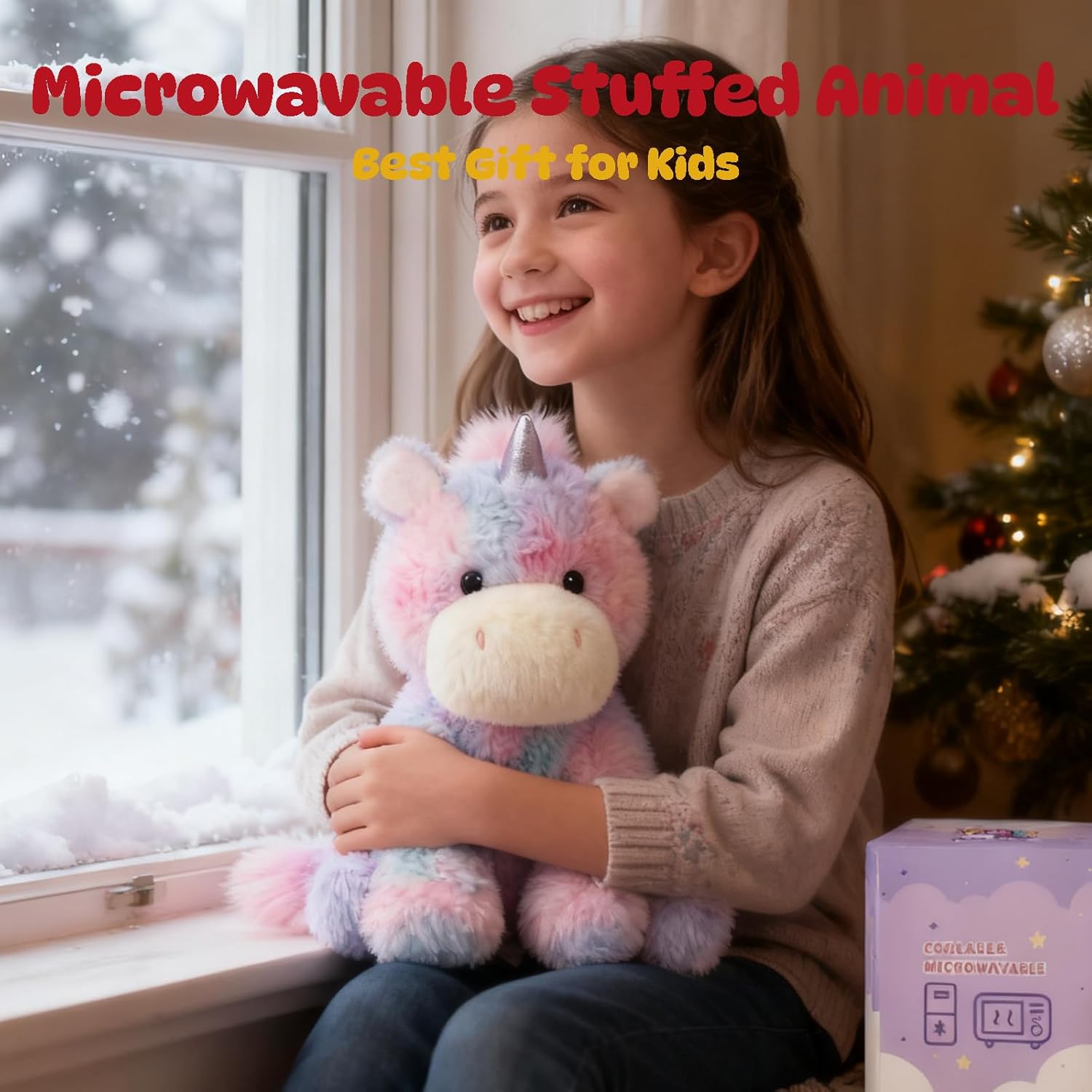Easfan Weighted Stuffed Animals, Heated & Coolable Weighted Plush Toy Microwavable Lavender Scented Toys Cute Soft Plushies, Unicorn Gifts for Adults & Kids,12 inch - Image 7