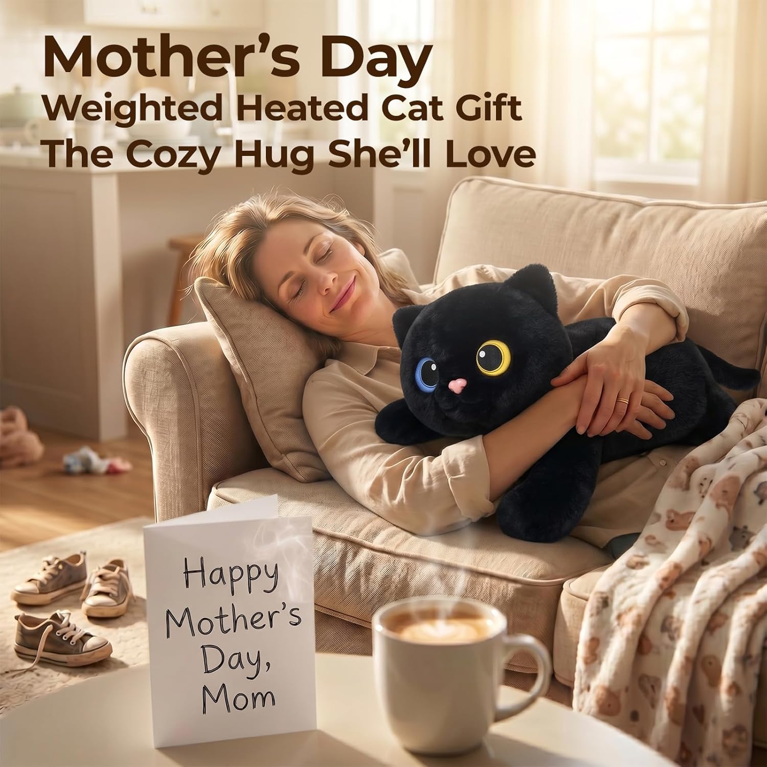 Mewaii Weighted Stuffed Animals 5 lbs Adjustable, Heated & Coolable 23 Inch Plush for Realistic Hug, Microwavable Removable Inner Pad, Cat Gifts for Adults & Kids (Black) - Image 8