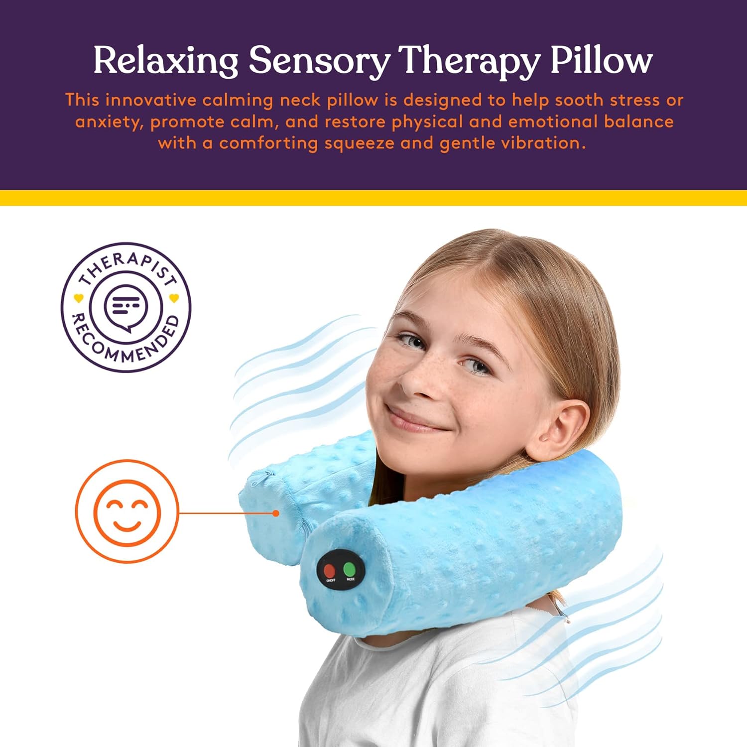 Special Supplies Sensory Vibrating Neck Pillow for Kids and Adults Plush Velvet Soft Cover with Textured Therapy Stimulation, Mind and Body Calming Relaxation - Blue - Image 6