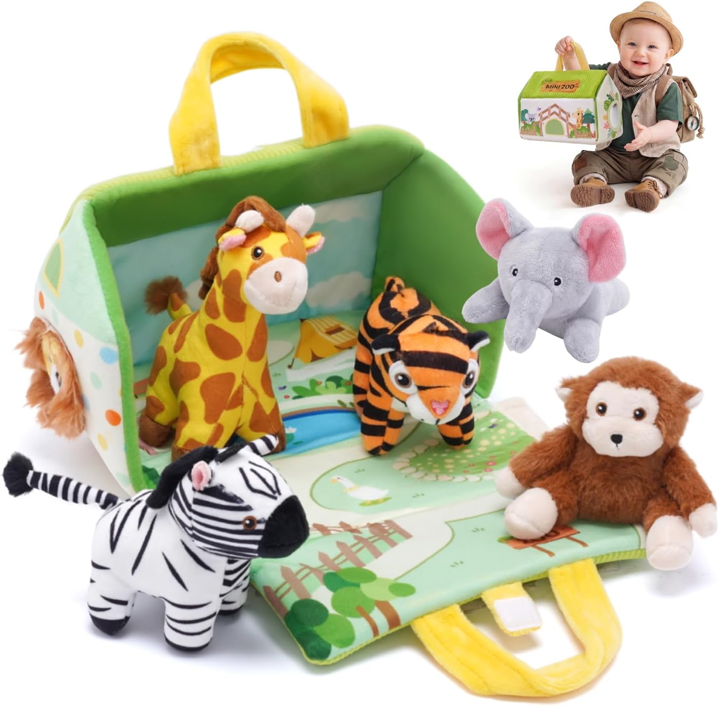 OUOZZZ 1 2 3 Year Old Toys - Mini Zoo Stuffed Animals Set – Interactive Plush Toys for Babies & Toddlers, Travel-Friendly & Huggable, Portable Gift, Safe & Washable 9.8"
