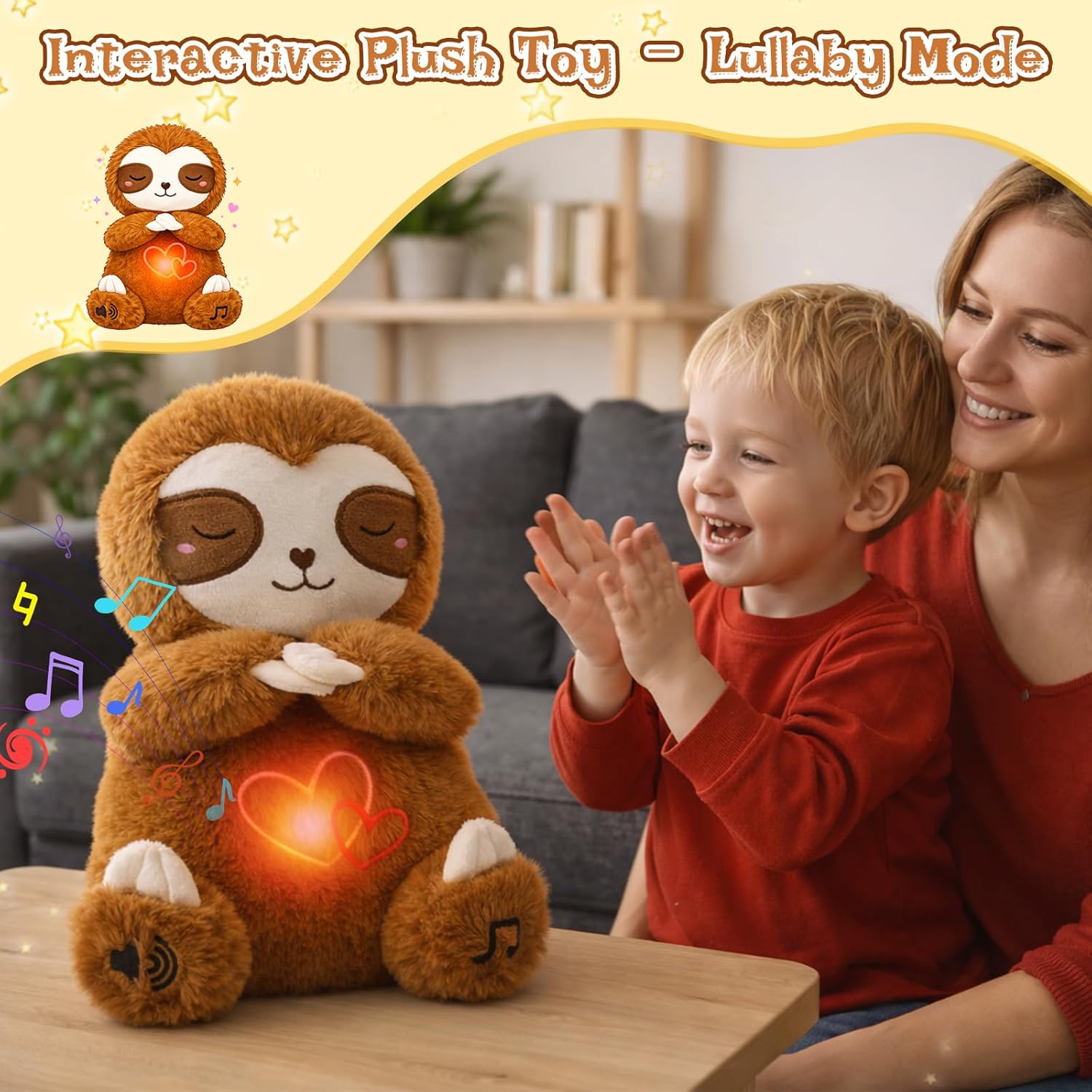 Breathing Sloth Stuffed Animal - 10" Soft Plush with Calming Music & Lights, Soothing Buddy Plushie for Kids & Adults, Cute Sensory Toy with 4 Breathing Modes - Image 5