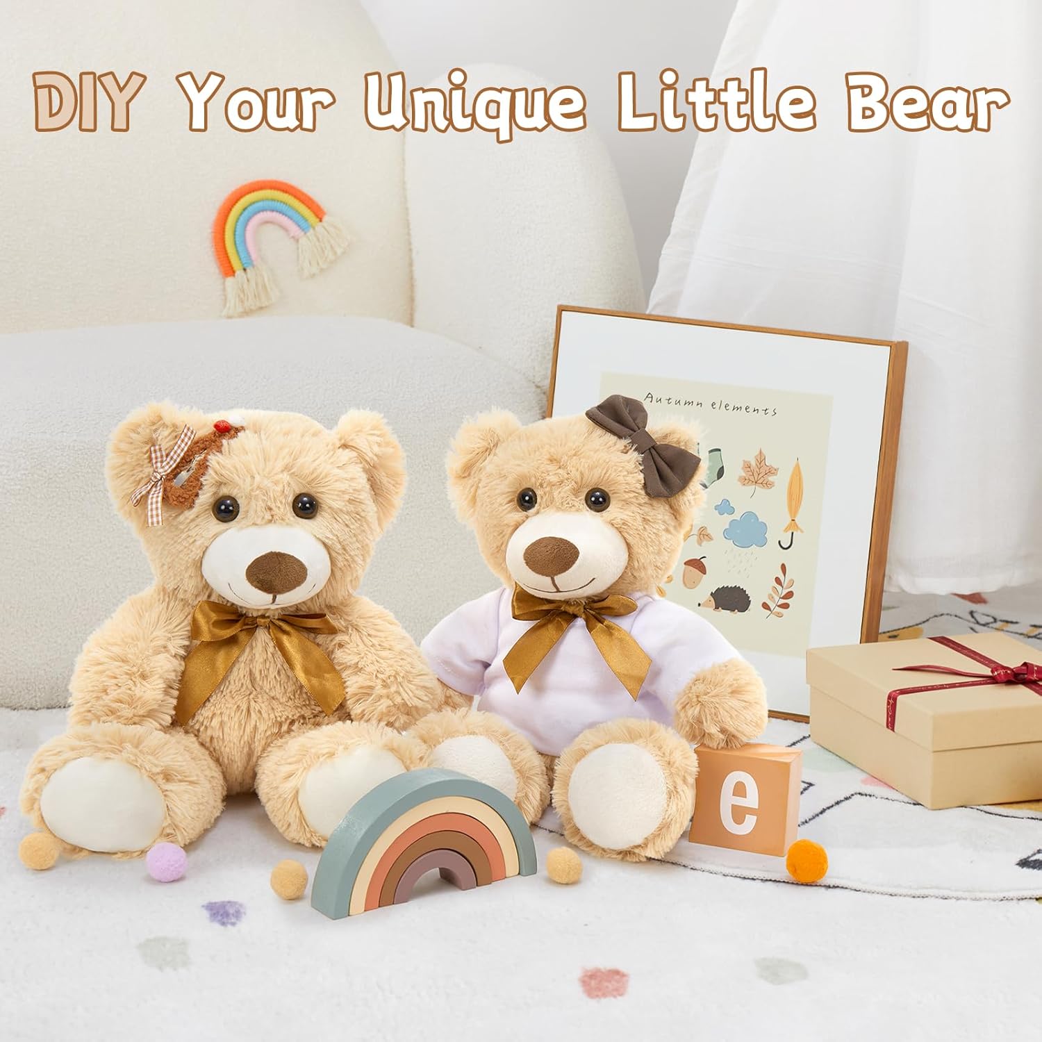 MorisMos 14Pcs Teddy Bears Bulk Baby Shower, 14inch Cute Teddy Bear Stuffed Animal Plush, Small Stuffed Bears on Centerpiece Baby Shower, Kids Party Favors, Brown - Image 3