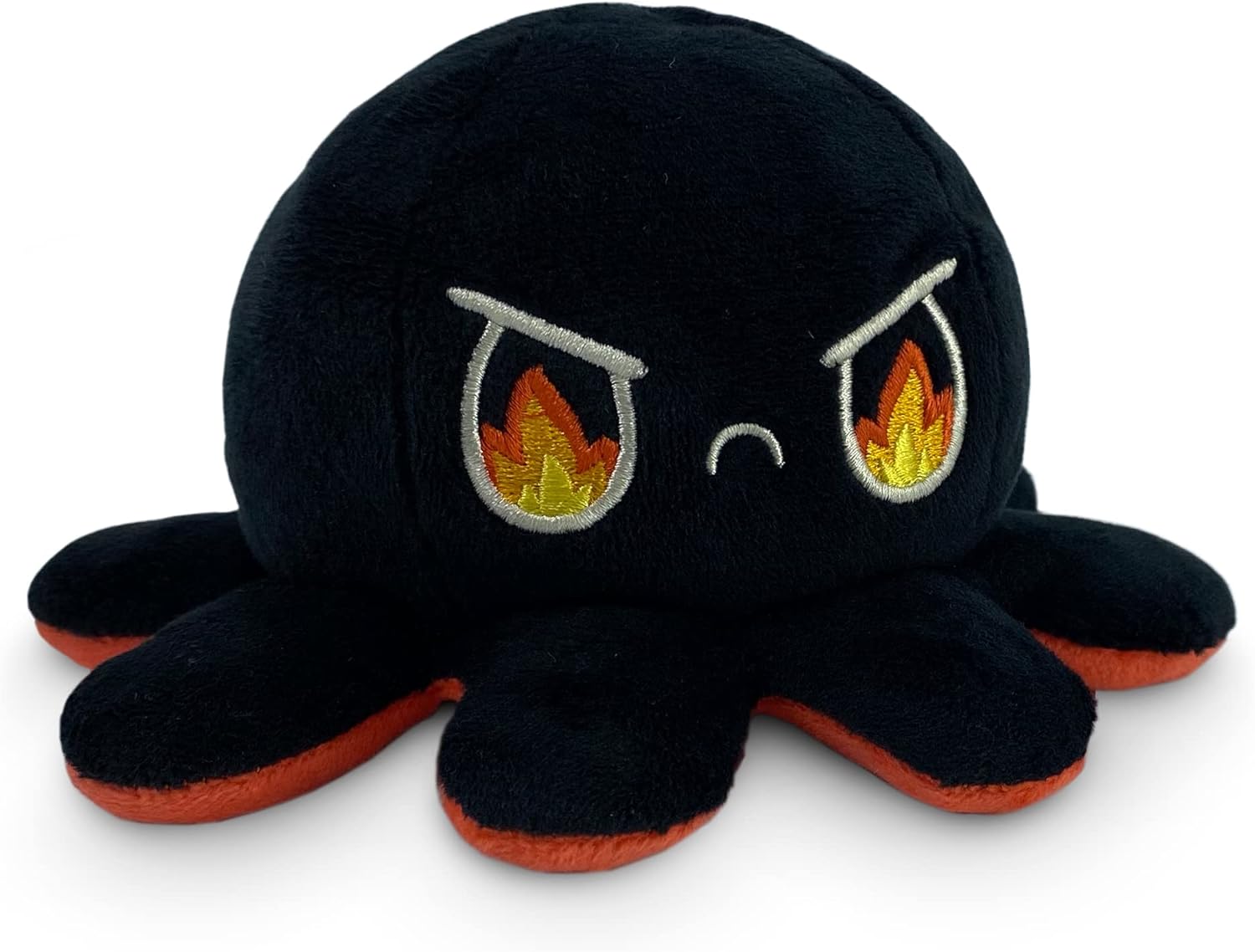 TeeTurtle Reversible Octopus Plushie - 4-Inch Angry Red + Rage Black Two-Sided Flip Plush Toy with Embroidered Details - Cute Mini Collectible Plush for Kids, Teens, and Adults