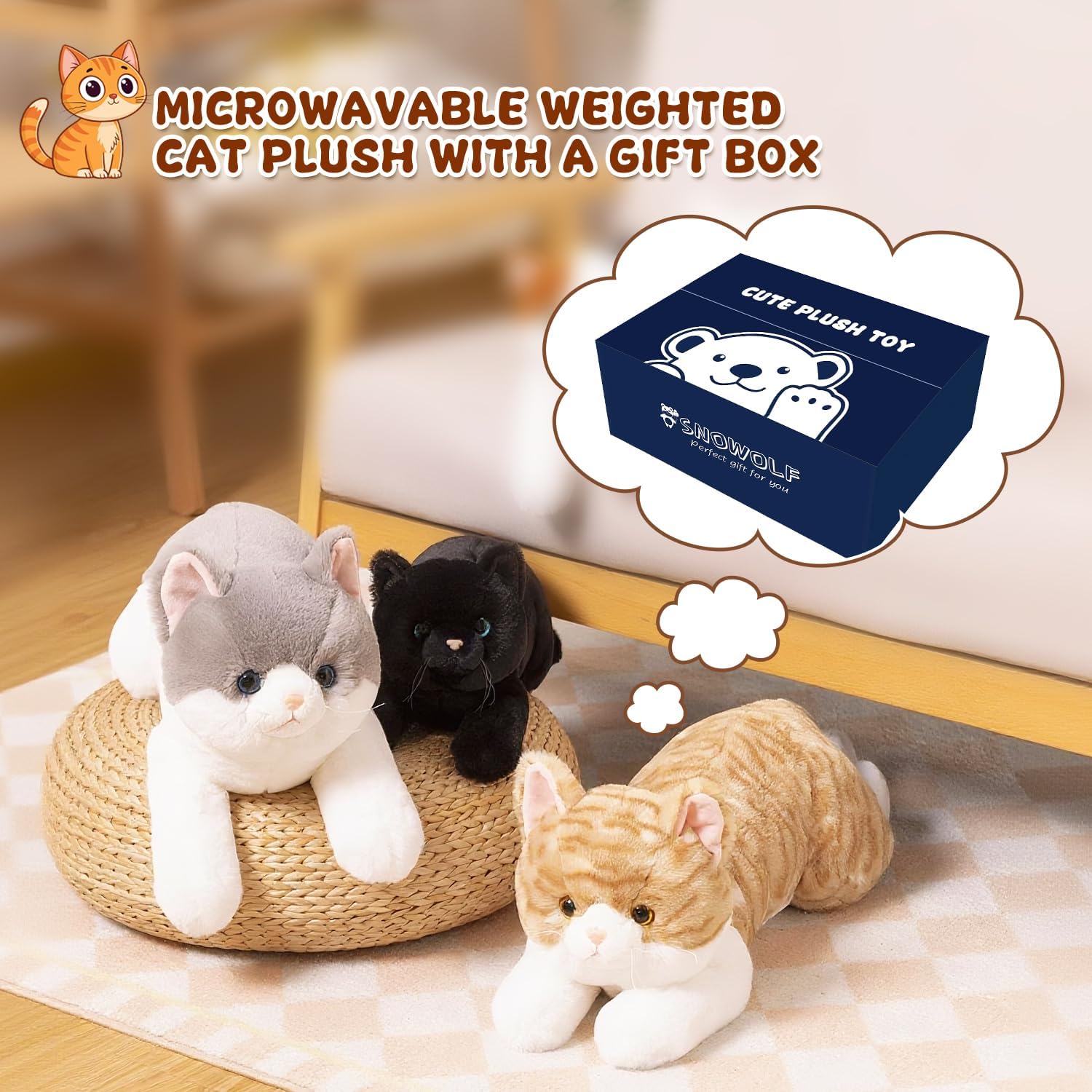 SNOWOLF Weighted Stuffed Animals Cat, Plushies Black Cat, Cat Plush Toy with Himalayan Salt for Warmth & Comfort, Cute Soft Kitten Doll Gift for Boys, Girls, Women, 1.5 LBs - Image 7