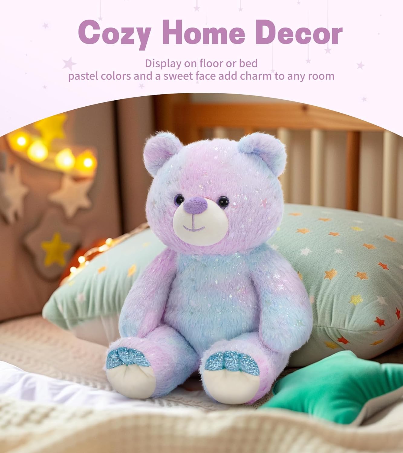 Tezituor Stuffed Teddy Bear,Rainbow Bear Plush Toys,13.78in Cute Cozy Bears Stuffed Animal, Valentines Bear Plushies,Stuffies for Girlfriend,Kids,Christmas,Birthday Gifts,Huggable (Blue Purple) - Image 8