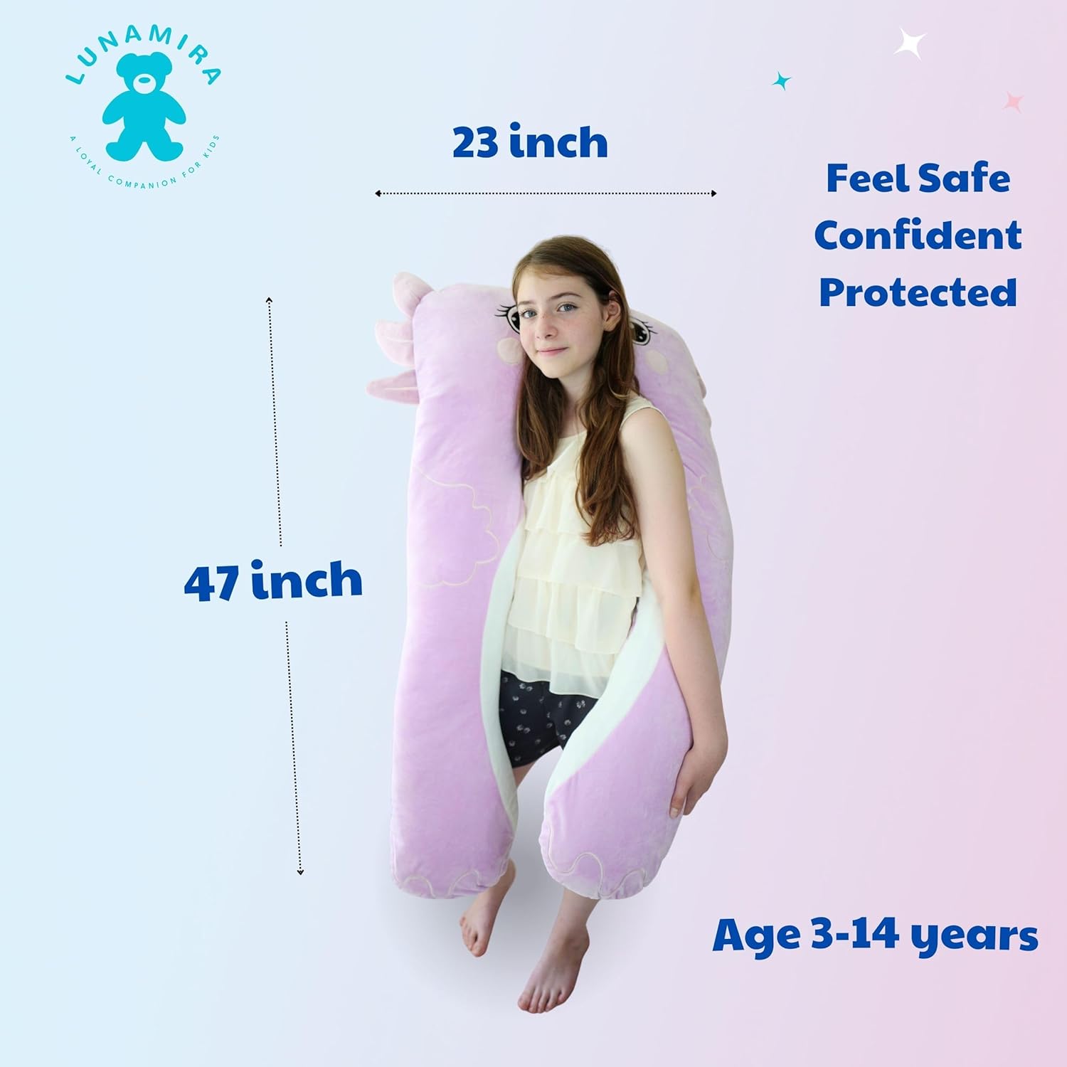 LUNAMIRA Axolotl Kids Body Pillow - 47" U-Shape Long Plush Soft Animal Pillow for Kids, Sleeping, Reading, ADHD & Special Needs Comfort, Anxiety, Washable Cover, Snuggle Fun Cuddle for Boys & Girls - Image 3
