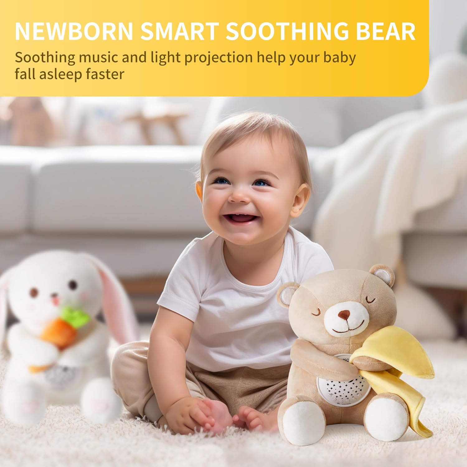 Baby Sleep Soother, White Noise Sound Machine Projector Night Light, Portable Stuffed Teddy Baby Gifts Bear Toy with 18 Soothing Sounds, Auto-Off Timer, Cry Sensor for Kids - Image 2