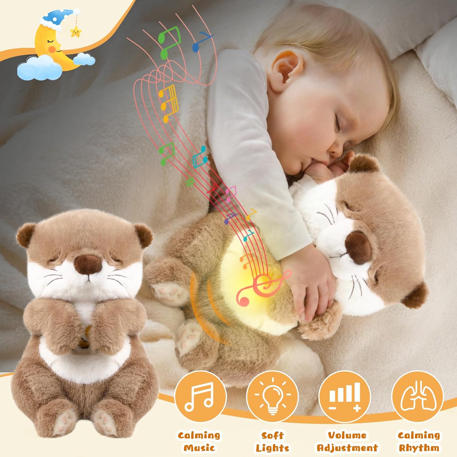 Baby Comfort Otter Breathing Stuffed Animal Buddy-Fur Real Pets Plush Sound Machine with Music, Warm Lights, Peaceful Moments for Kids & Adult | Peluche Que Respira - Image 6