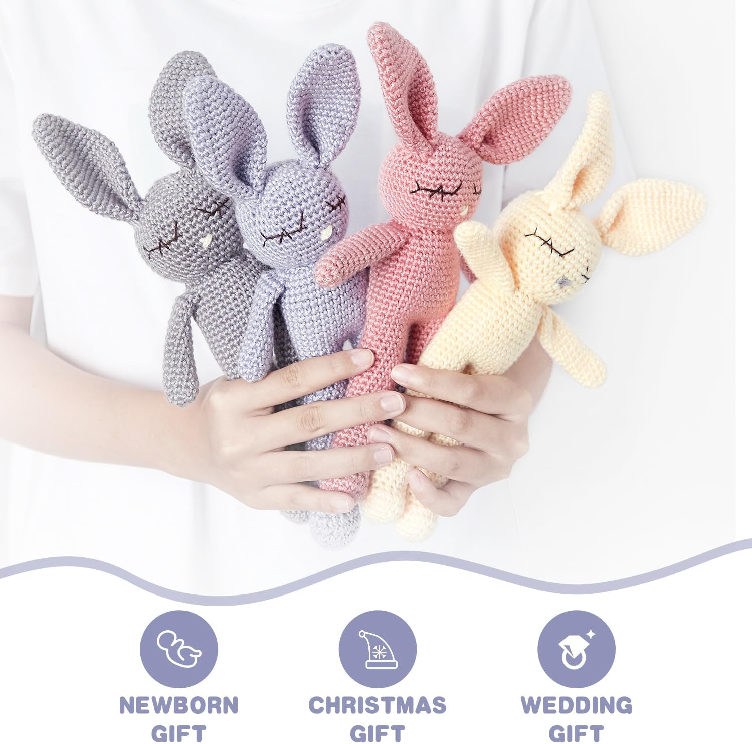 Moni's Choice Stuffed Plush Baby Crochet Bunny Rabbit Easter Gifts Handmade Stuffed Animal Hand-Knit Doll Granddaughter Grandson Lovey Sleep Toy Newborn(Grey) - Image 5