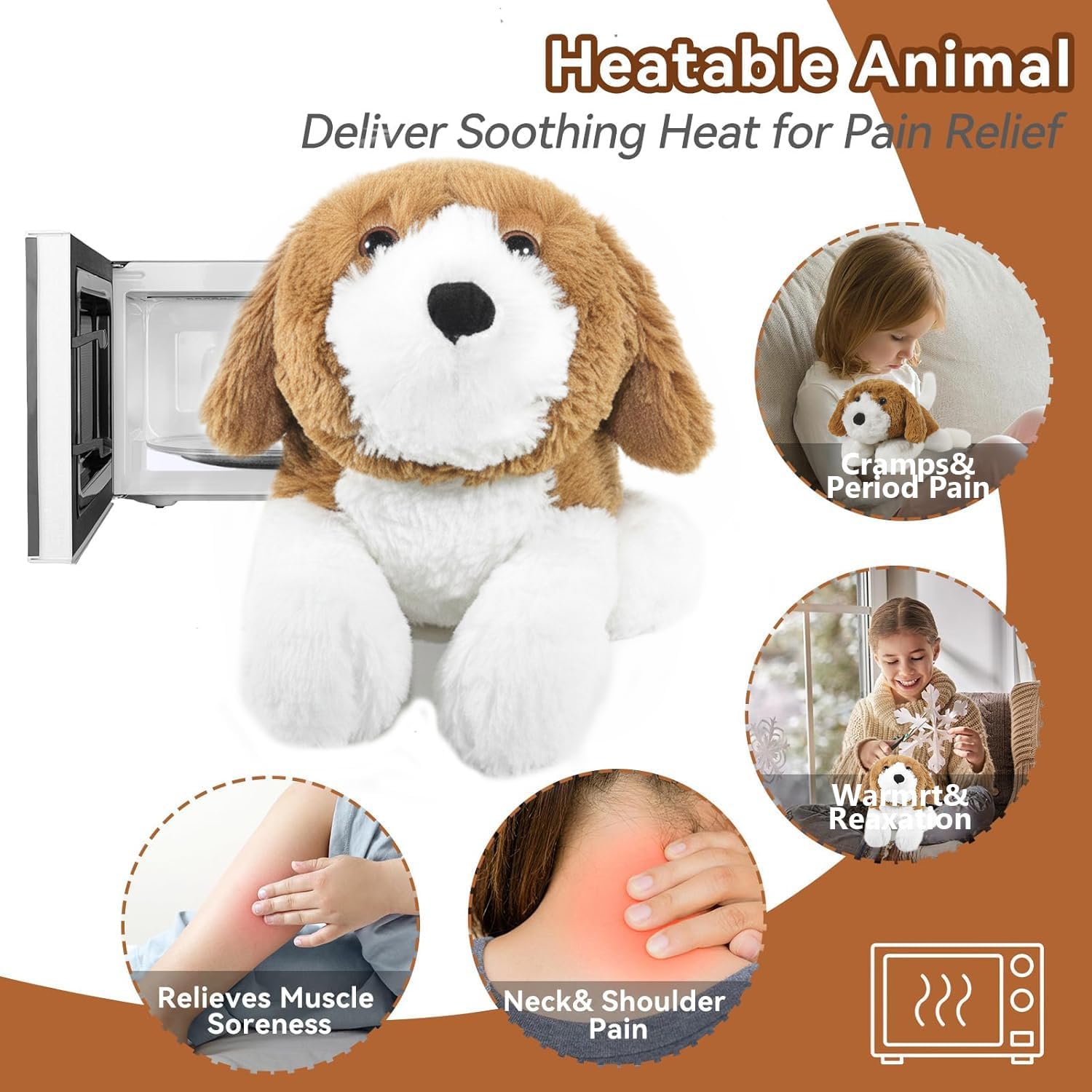 Microwavable Puppy Stuffed Animal, Microwave Heating Pads for Cramps & Anxiety Relief, Heatable Cooling Lab Plushies Buddy - Image 3