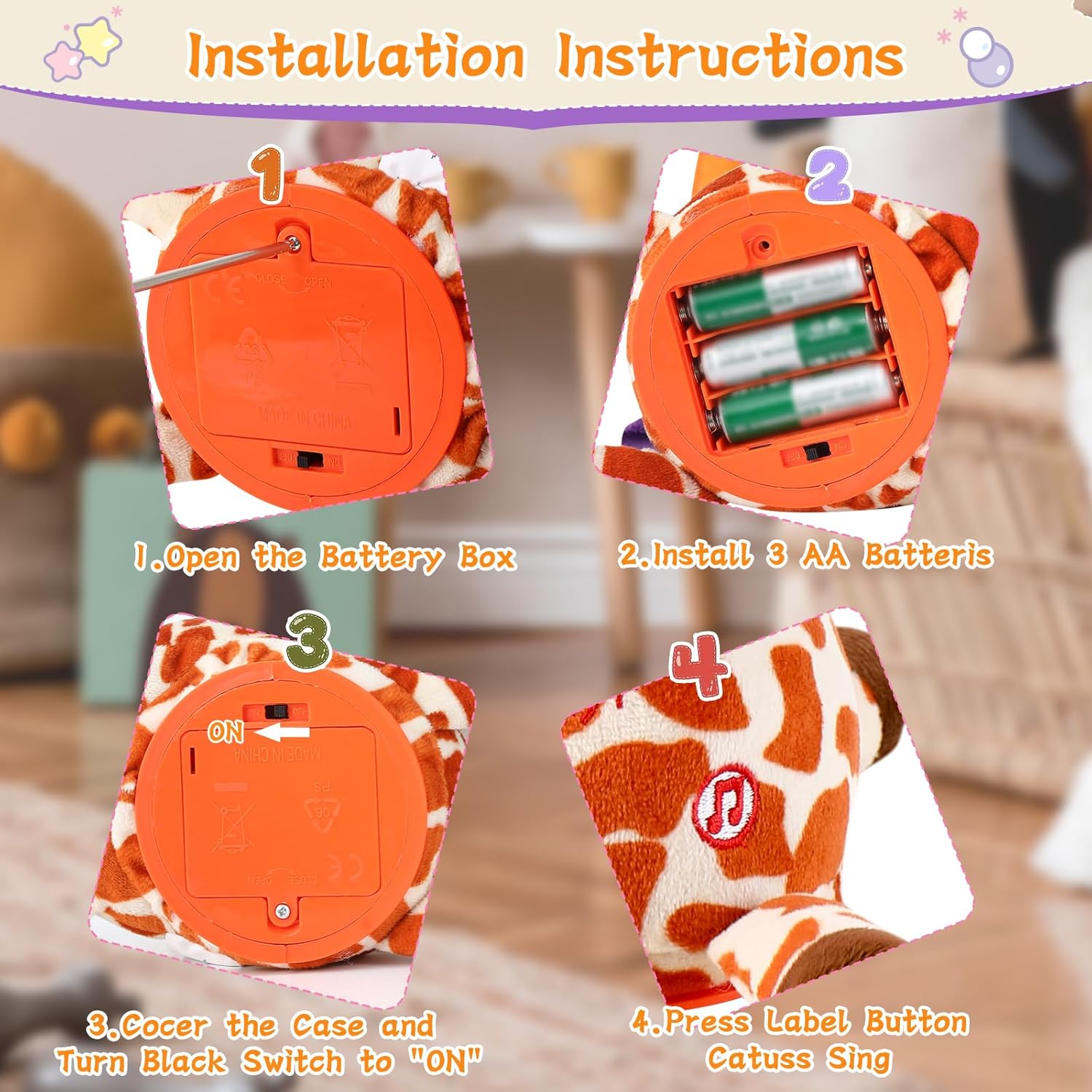 Dancing Talking Giraffe Plush Toy, Interactive Repeating Plush Toy that Mimics Your Words. Glowing Electric Giraffe Gifts with 10 Built-in Kids’ melodies, Ideal for Toddlers Aged 1-3. - Image 6