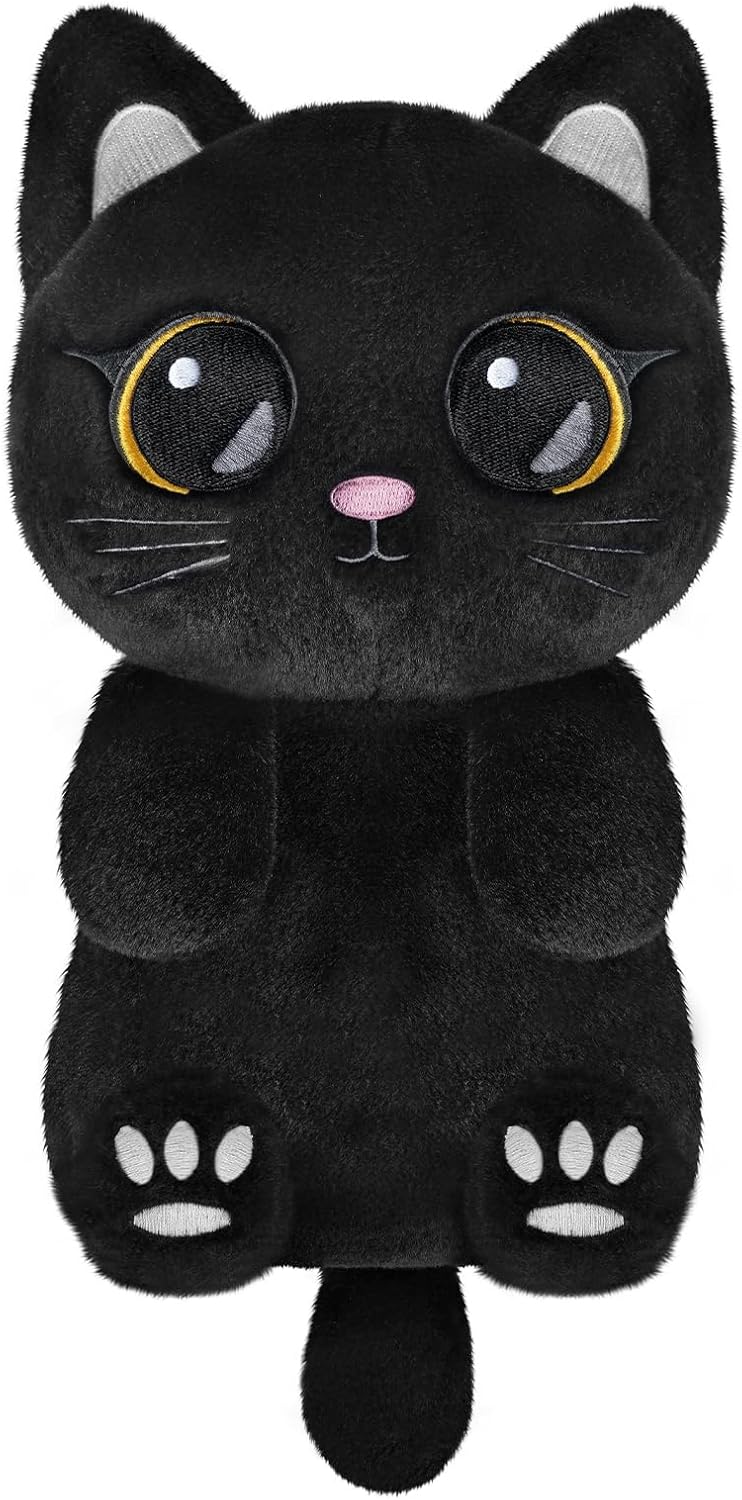 Black Cat Microwavable Heating Pads for Belly, Neck & Shoulders, Heatable Plush with Moist Heat, Removable Plush Cover, Unscented Natural Fill, Adorable Surprise Present, 6.5" x 10.6", 1.5 lb