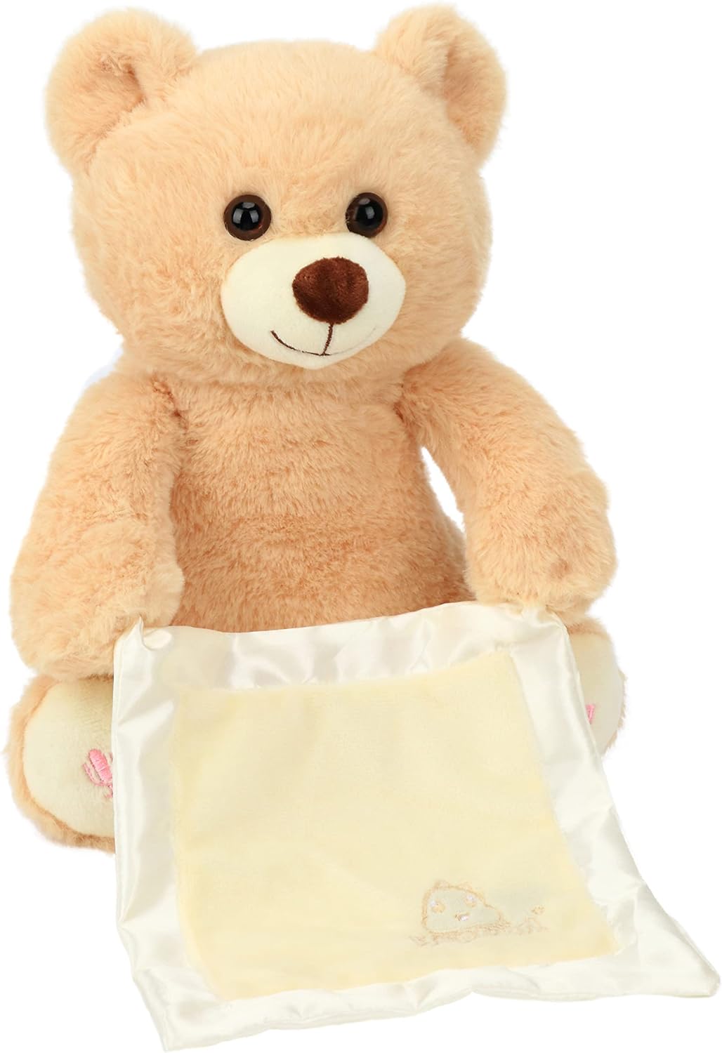 Hopearl Peek A Boo Bear with Security Blanket Interactive Repeats What You Say Plush Teddy Bear Toy Musical Singing Talking Stuffed Animal Adorable Electric Animate Birthday Festival, Beige, 11'' - Image 8