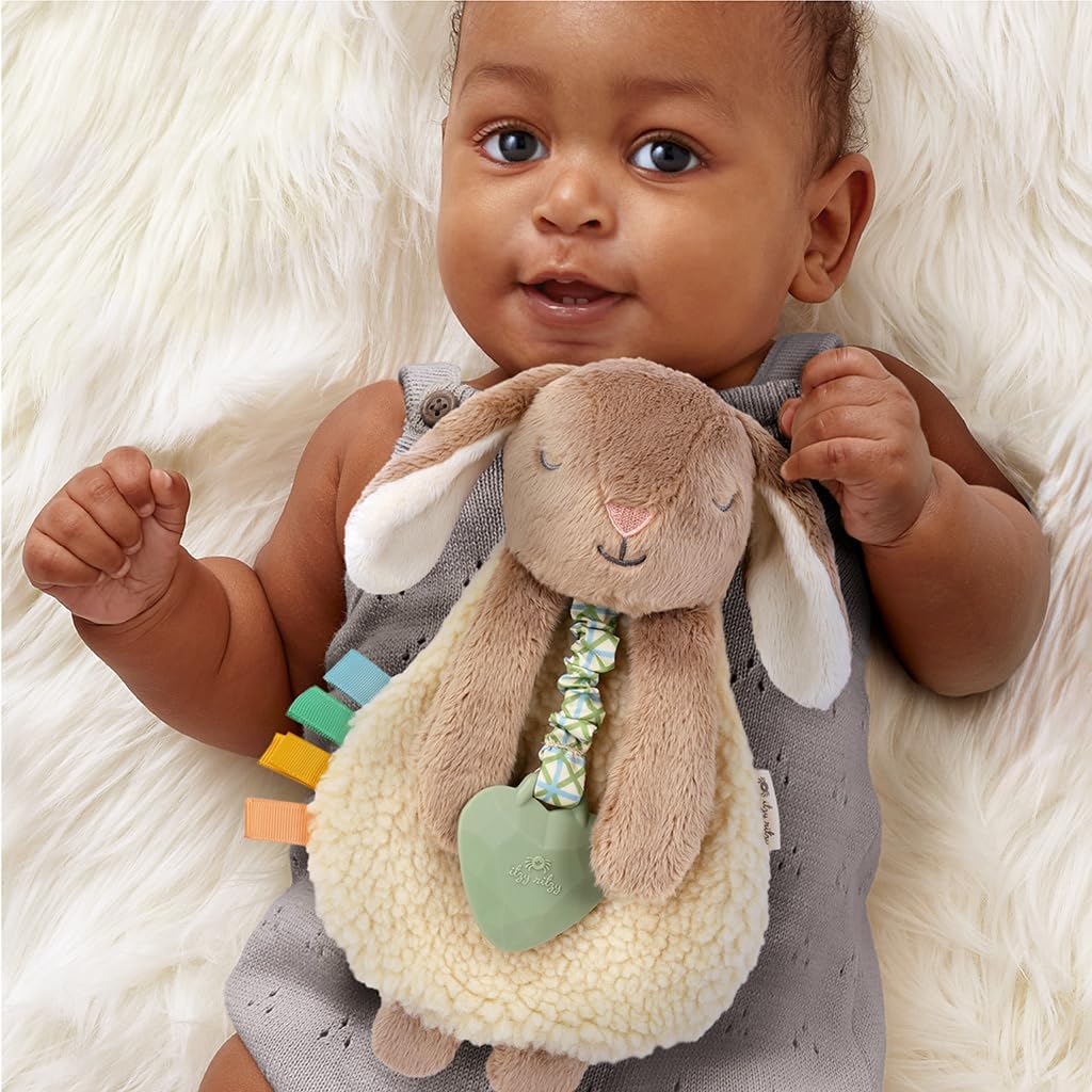 Itzy Ritzy - Itzy Lovey Including Teether - Baby Lovey with Teether, Textured Ribbons & Dangle Arms - Features Crinkle Sound, Sherpa Fabric and Minky Plush (Taupe Bunny) - Image 7