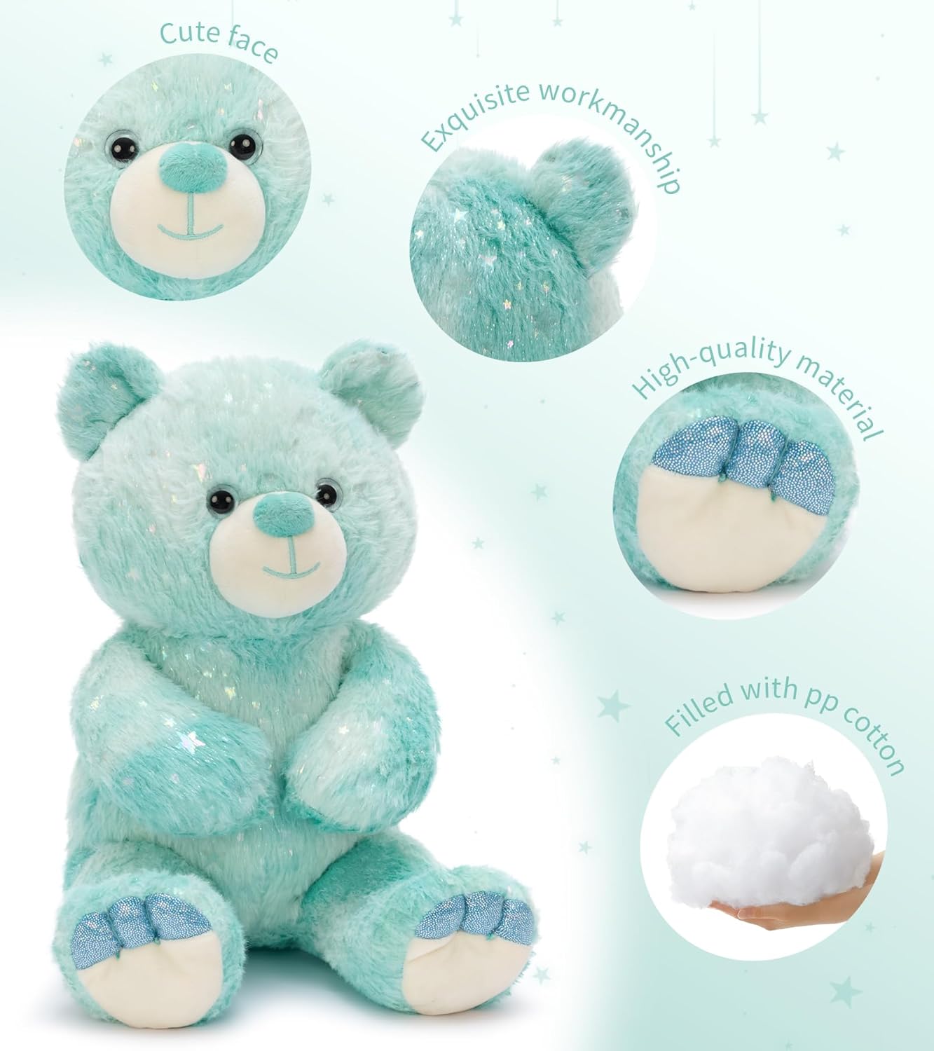 Tezituor Stuffed Teddy Bear,Rainbow Bear Plush Toys,13.78in Cute Cozy Bears Stuffed Animal, Plushies,Stuffies for Girlfriend,Kids,Valentine’s Day,Christmas,Birthday Gifts,Huggable Medium (Blue Green) - Image 3