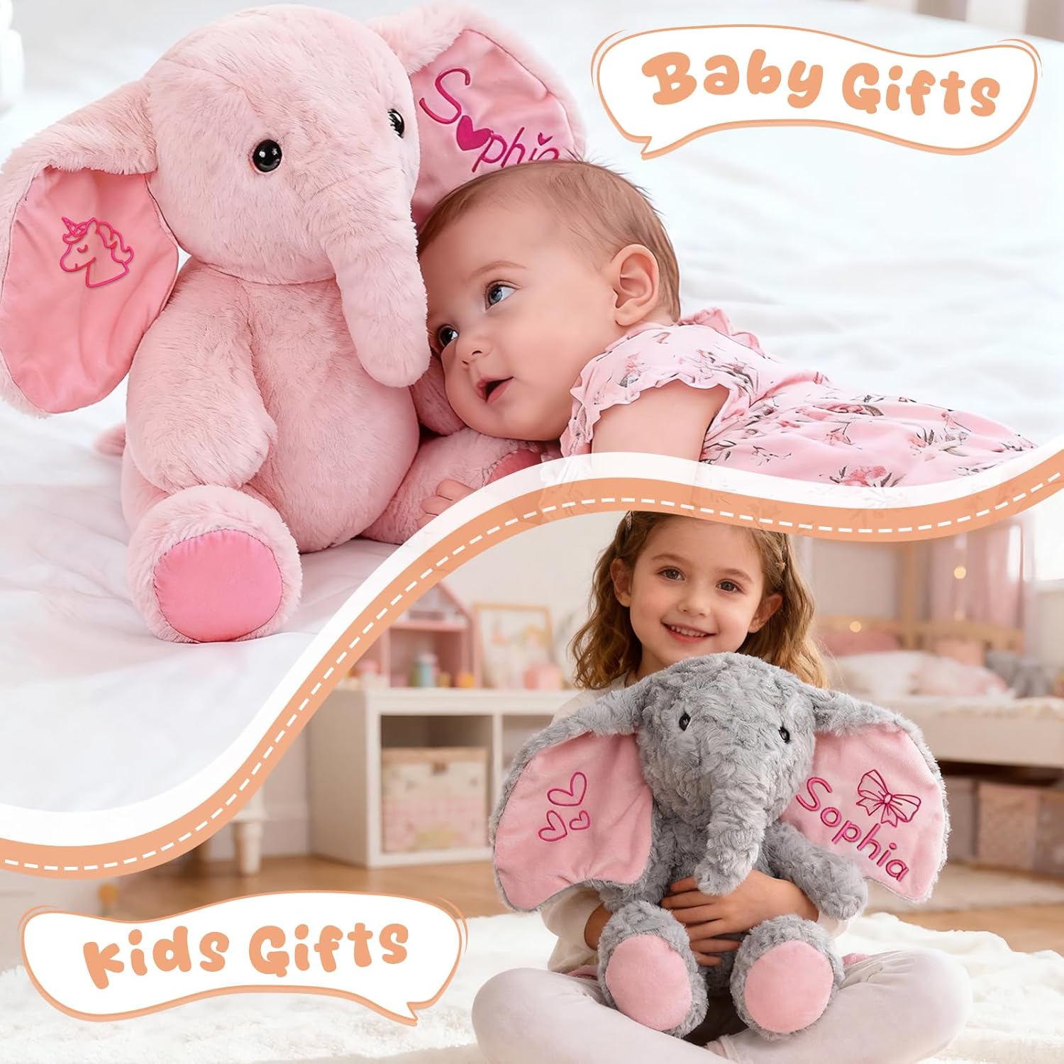 Personalized Elephant Stuffed Animals, Plush Elephant with Embroidered Name & Icon Stuffed Elephants Toys for Babies, Birthday Baby Shower Christmas Boy Girl Newborn Customized Keepsake Plush Gifts - Image 3