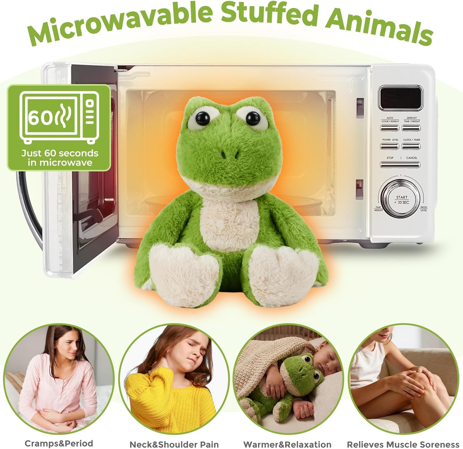 Microwavable Weighted Frog Plush,Heating Pad Stuffed Animals for Period Cramps, Heatable&Coolable Frog Stuffed Animal Toy with Lavender Scented for Pain Stress, Cozy Gifts for Kids Women - Image 4