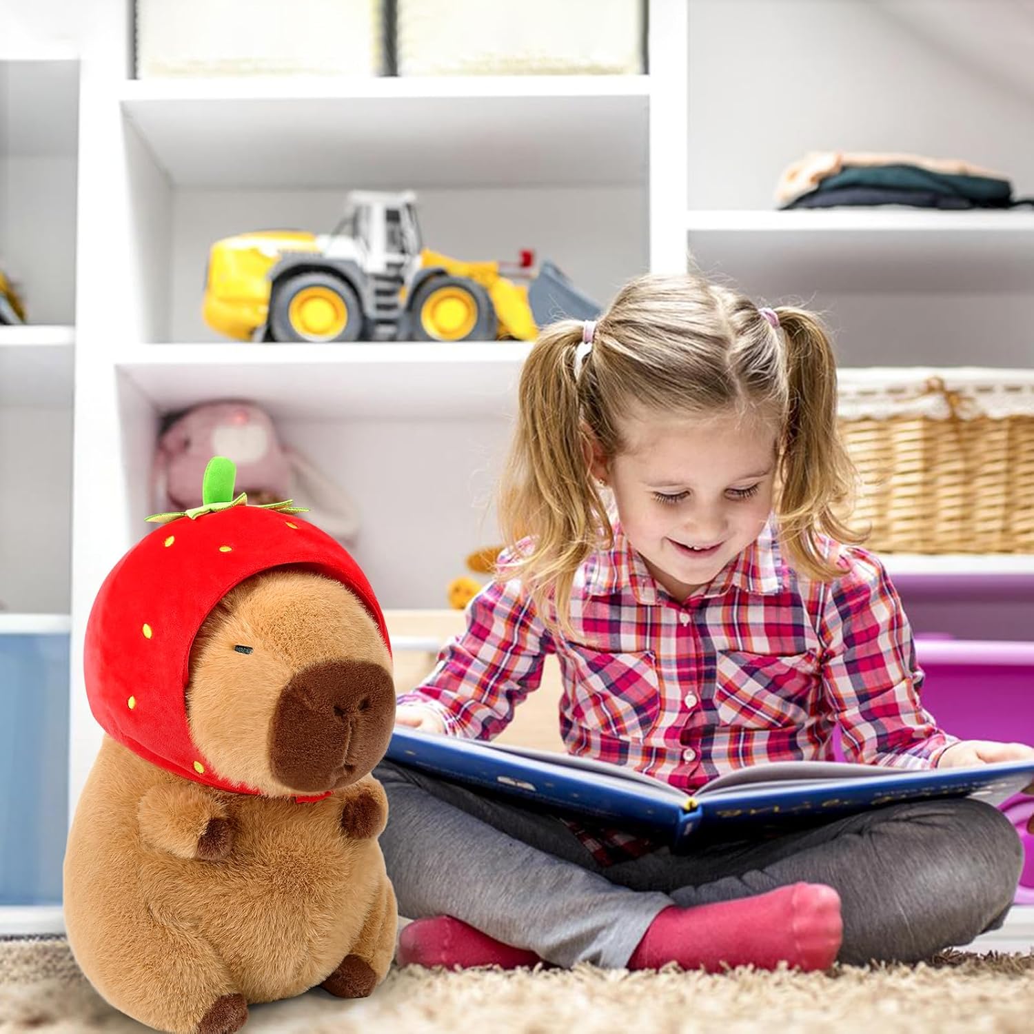 Ditucu Cute Capybara Plush Wear Strawberry Hat Soft Capibara Stuffed Animal Plushies Toys Hugging Gifts for Kids Brown 9 inch - Image 8
