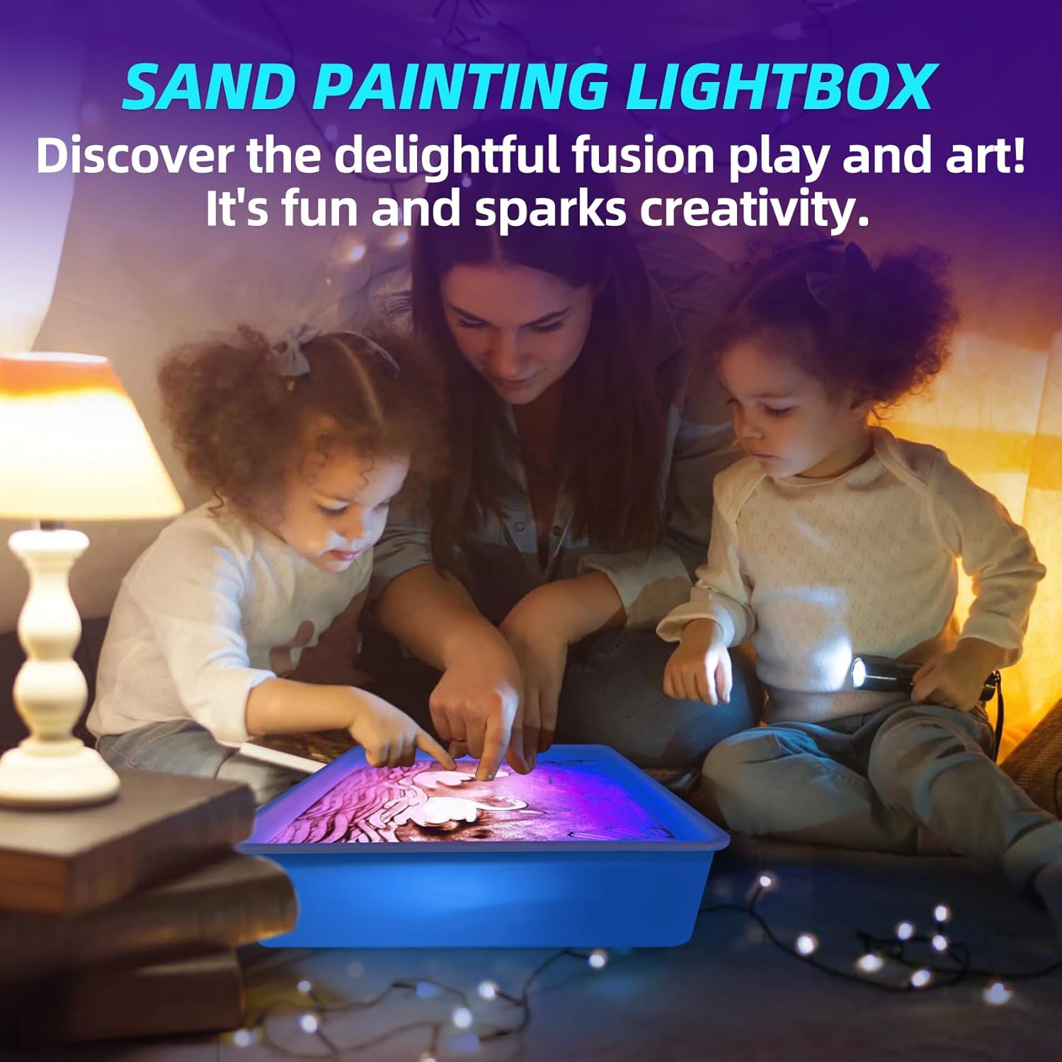 16" Sand Painting Light Box, Portable Light Up Sensory Table for Kids & Adults, 3 Color Modes & 10 Levels, Durable Sand Drawing Table for Autism Therapy, Tracing, Meditation & Classroom (Blue) - Image 5