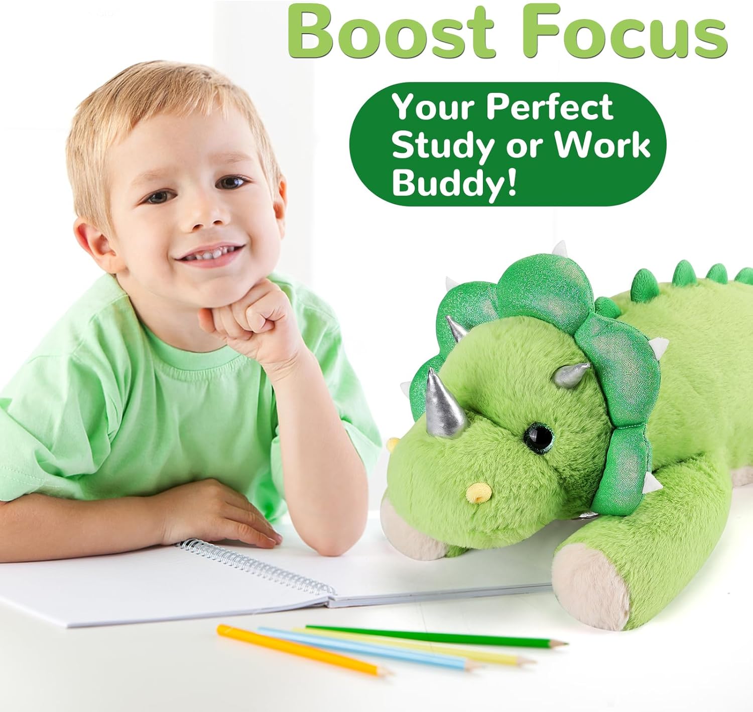 gnomantic Triceratops Weighted Stuffed Animals - 22 Inch 4.5 Pounds Weighted Plushies Dinosaur Stuffed Animals - Big Dino Plush Pillow - Cute Plush Toy Gifts for Kids & Adults (22" 4.5 lbs) - Image 6
